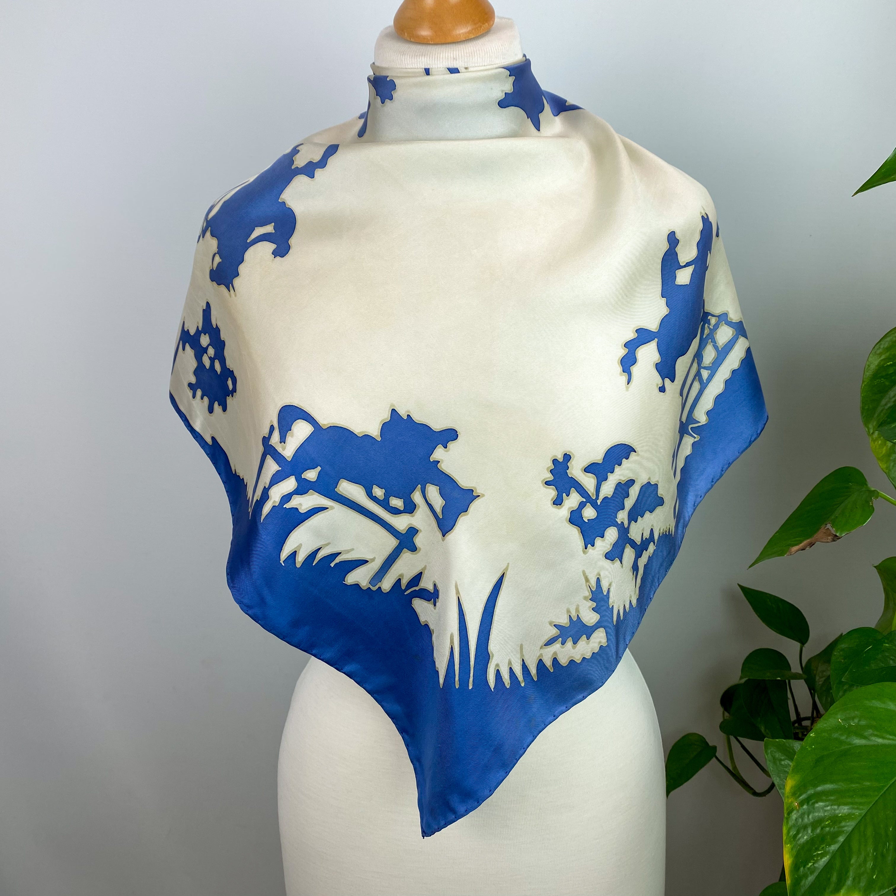 Equestrian Show Jumping Blue and White Silk Scarf