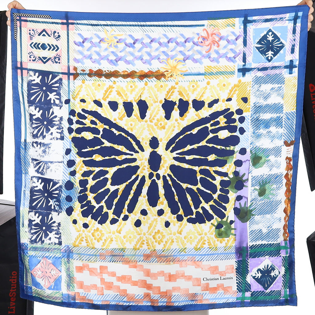 Christain Lacroix Blue Butterfly Silk Scarf