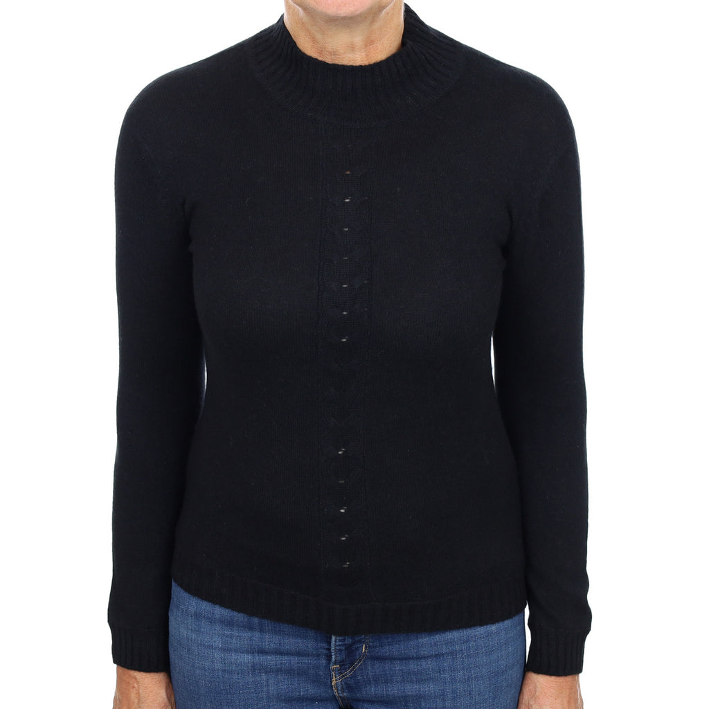 Black Cable Detail Cashmere Turtle Neck Jumper Medium