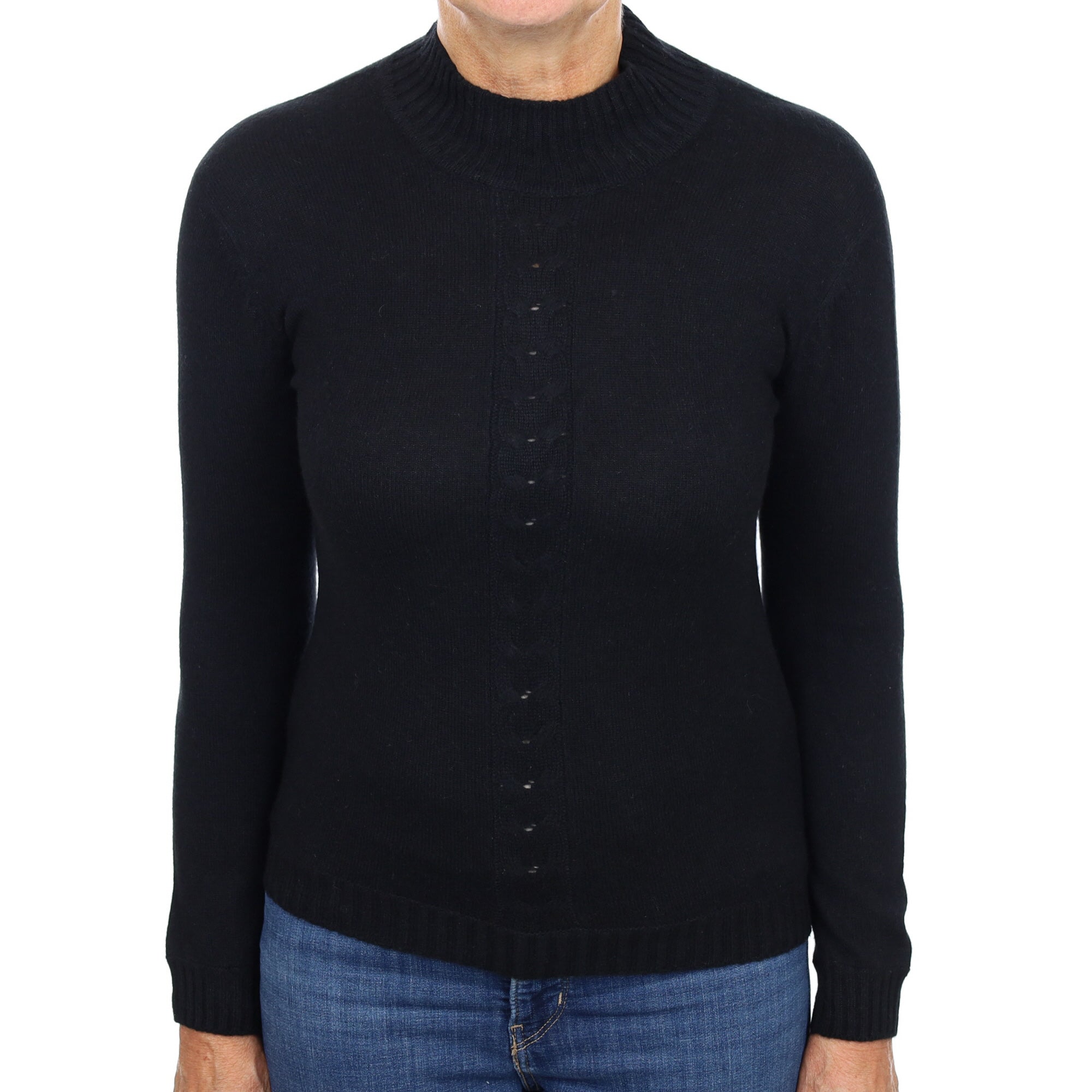 Black Cable Detail Cashmere Turtle Neck Jumper Medium