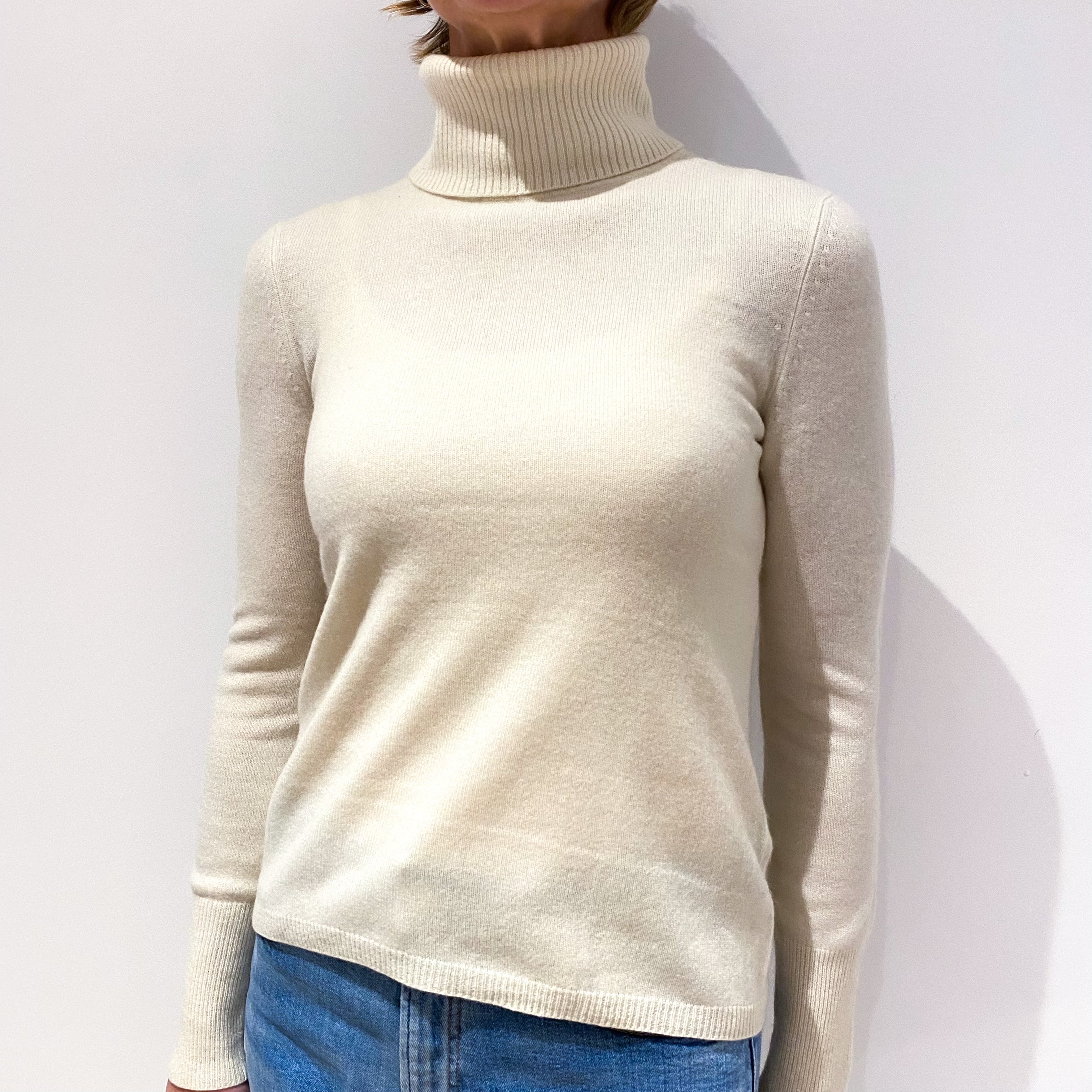 Cream Cashmere Polo Neck Jumper Small
