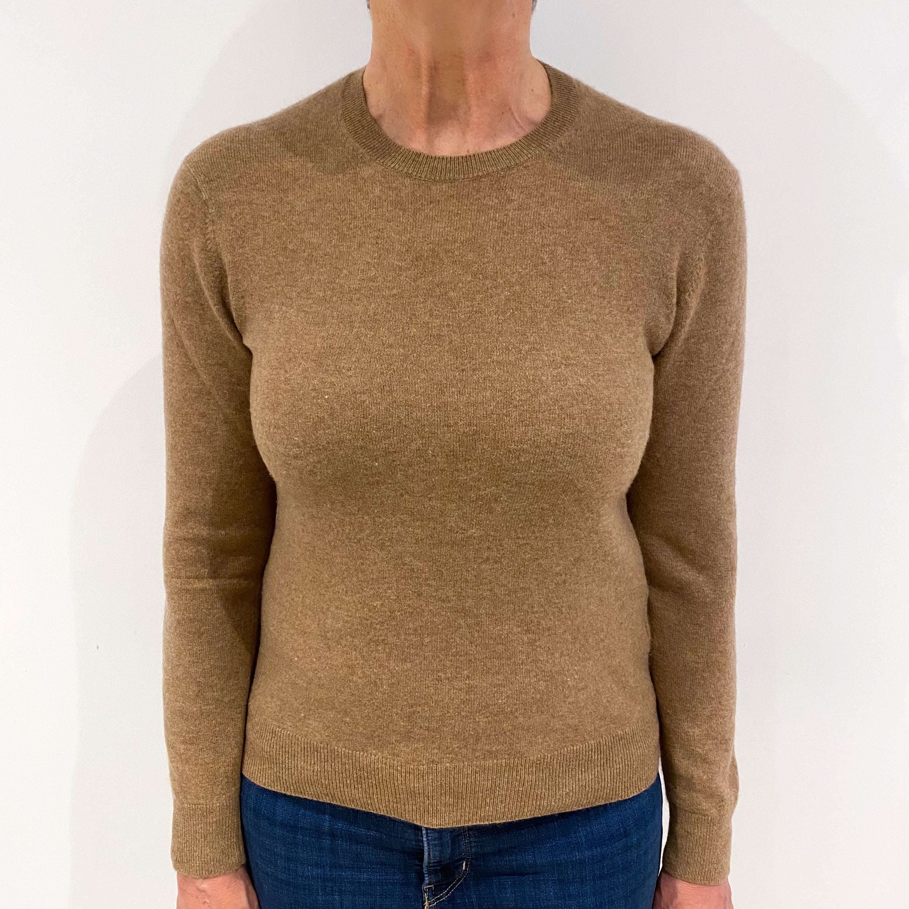 Toffee Brown Cashmere Crew Neck Jumper Medium
