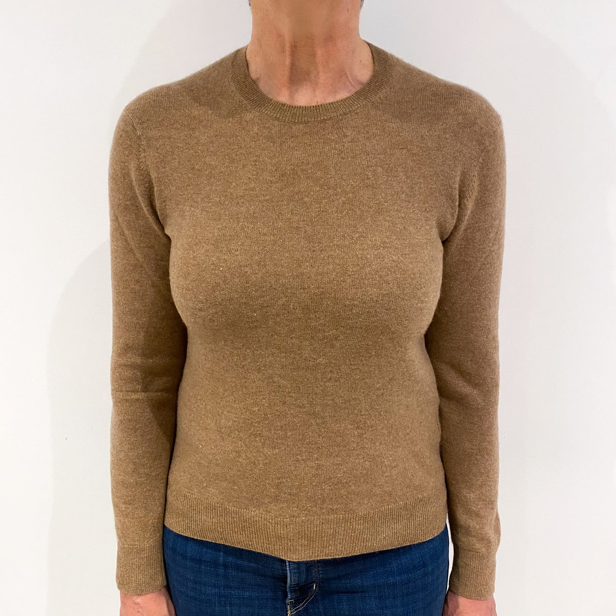 Toffee Brown Cashmere Crew Neck Jumper Medium