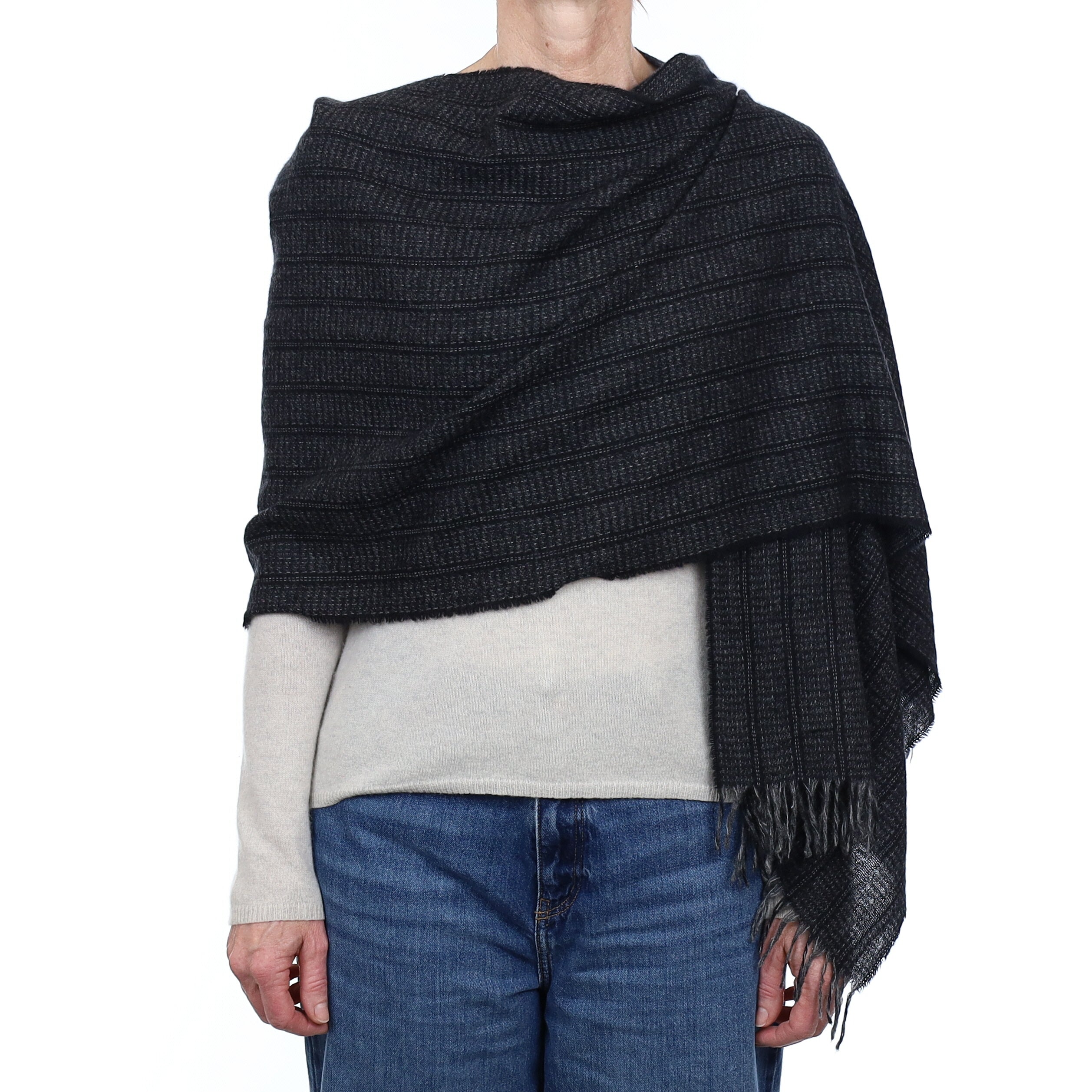 Black and Grey Lightweight Cashmere Woven Wrap