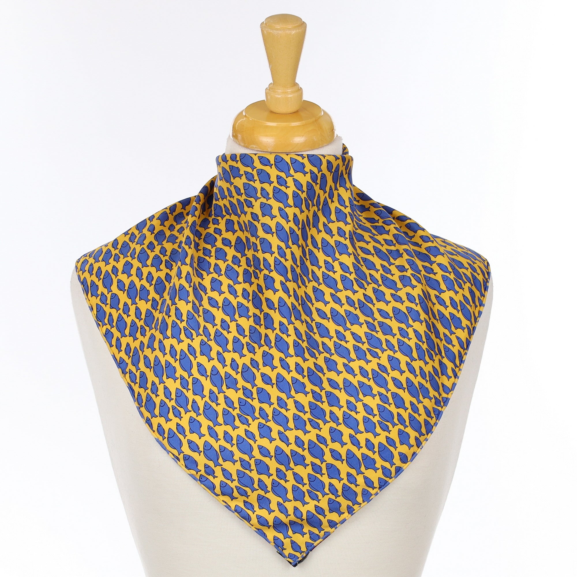 Blue Fish Patterned Silk Scarf