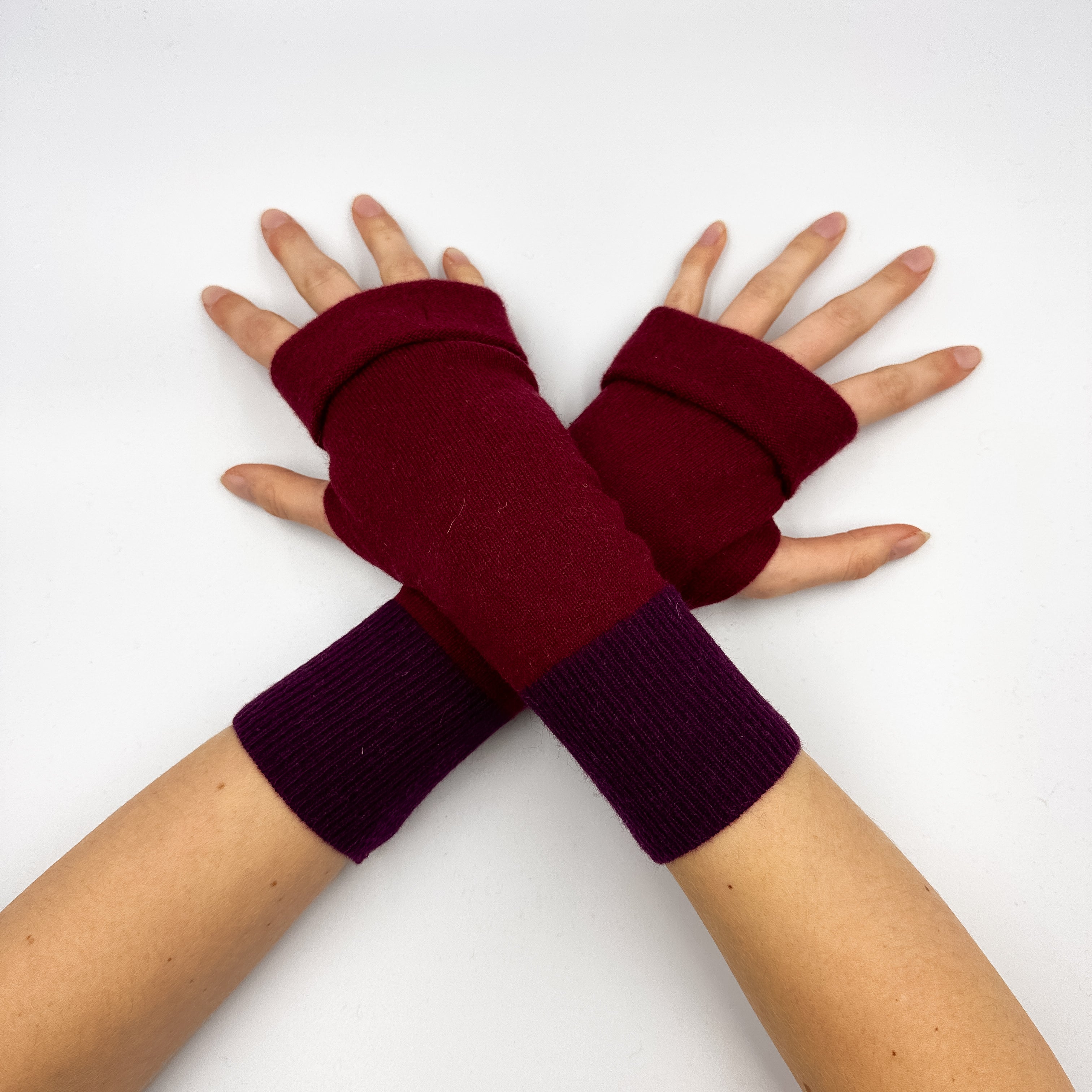 Dark Red and Purple Fingerless Gloves