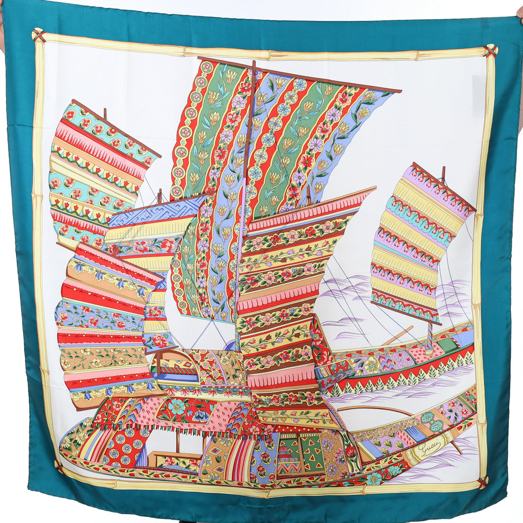 Brand New Gucci Sails Design Vintage Silk Scarf