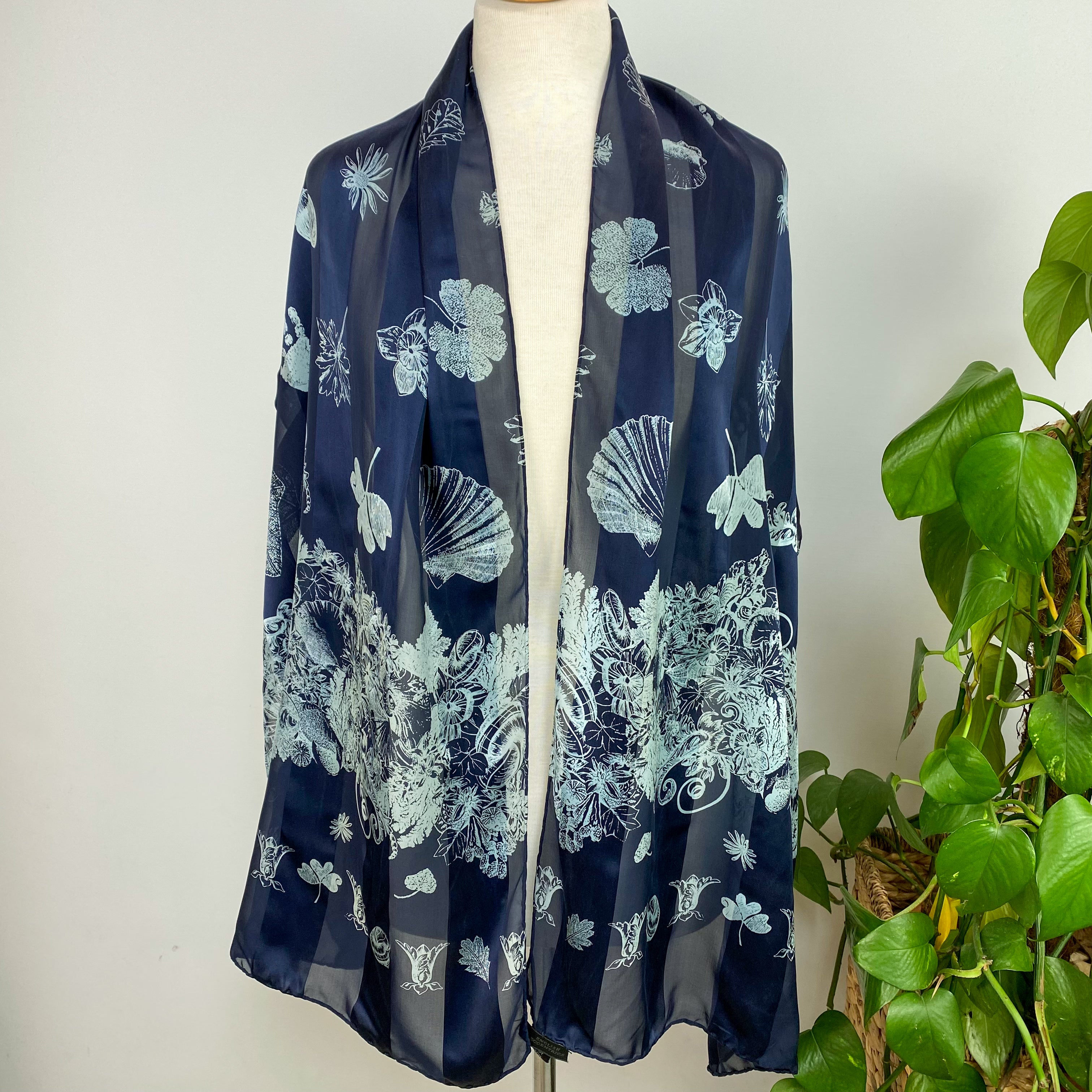 English Eccentrics Navy Long Designer Silk Scarf