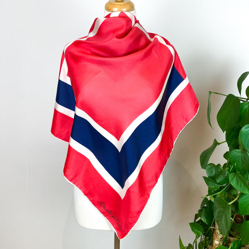 Pinky Red, Blue and Cream Mantero Vintage Silk Scarf