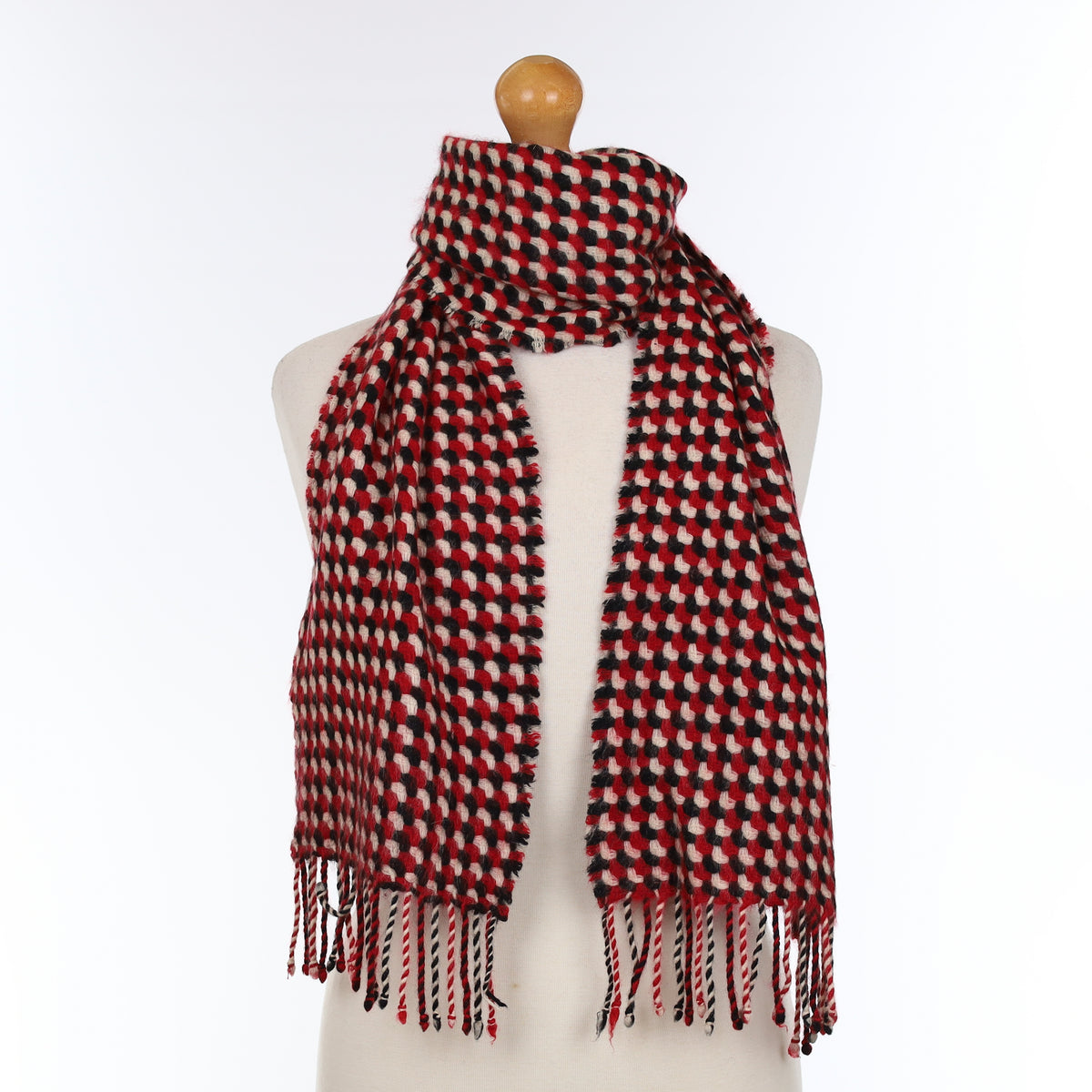 Red and Black Patterned Cashmere Woven Scarf