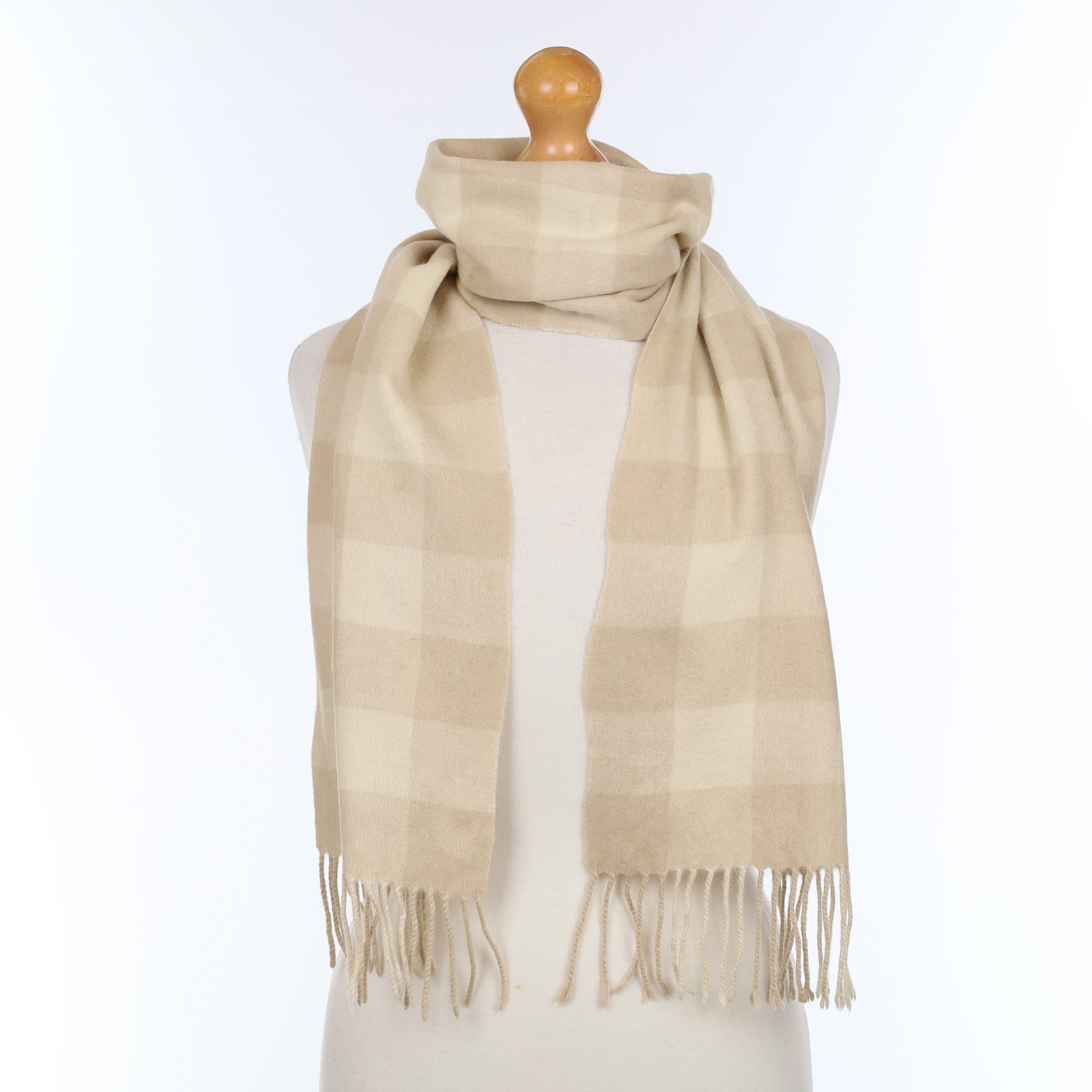 Beige Chequered Cashmere Woven Scarf