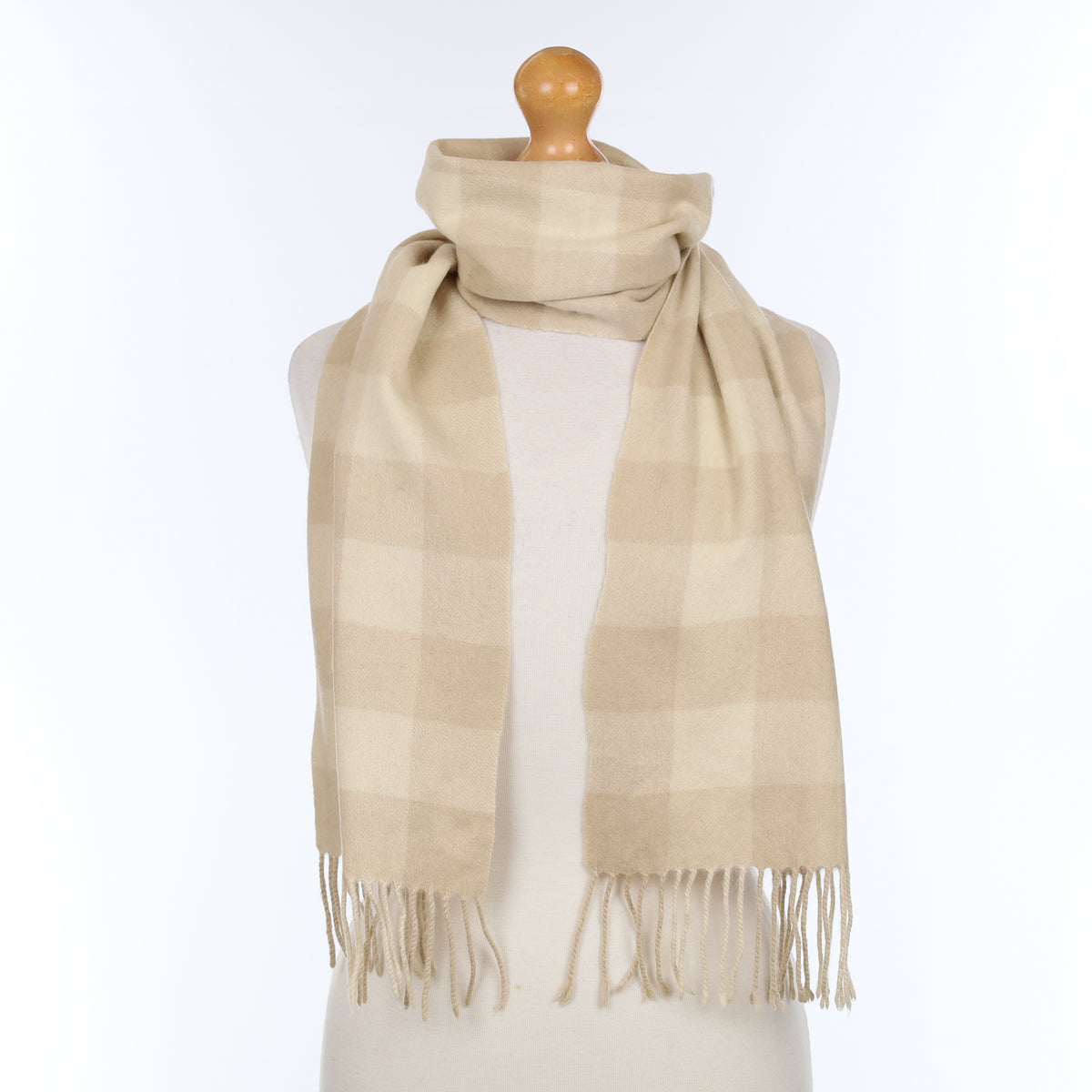Beige Chequered Cashmere Woven Scarf