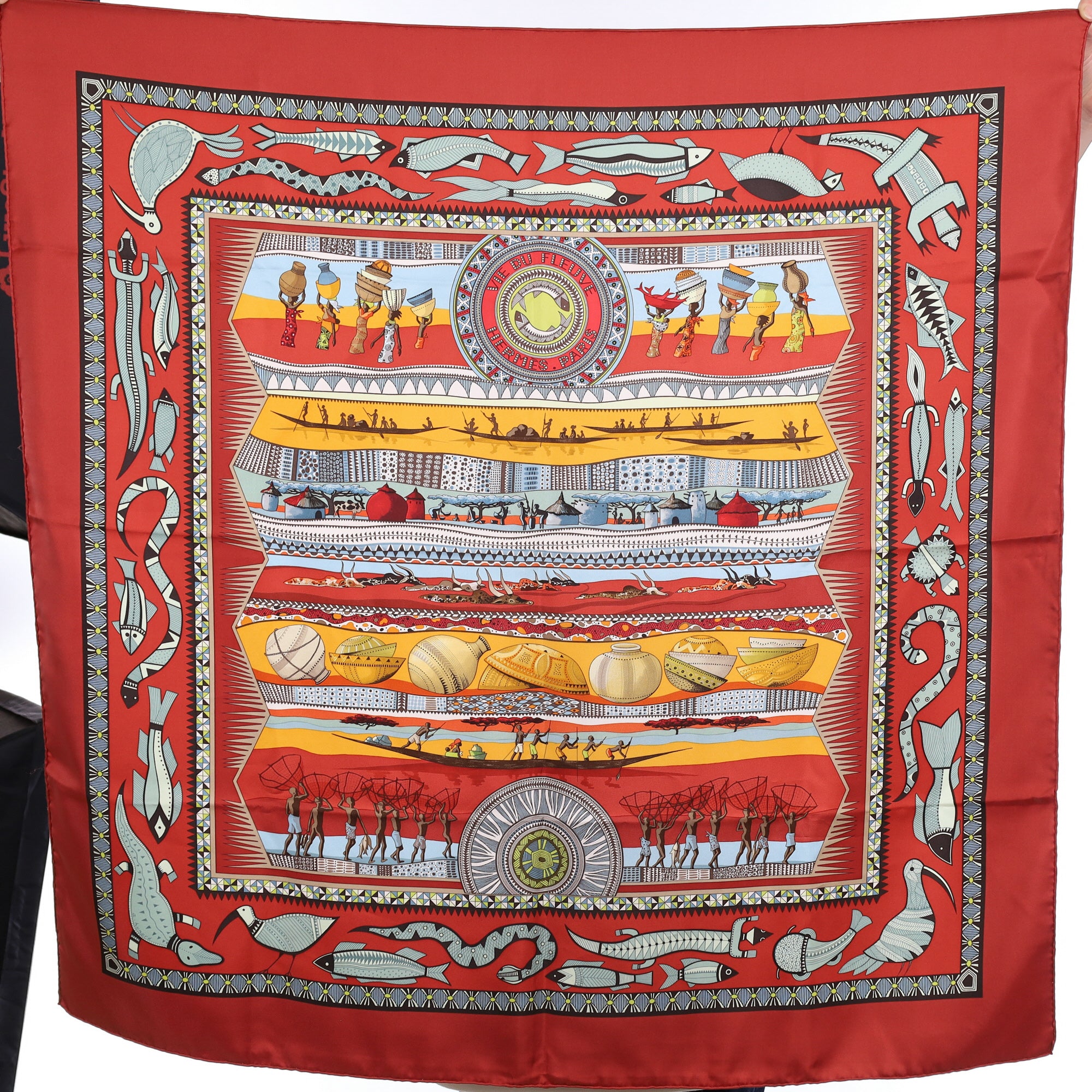Pristine Boxed Hermès Vie du Fleuve Silk Scarf Quite Rare