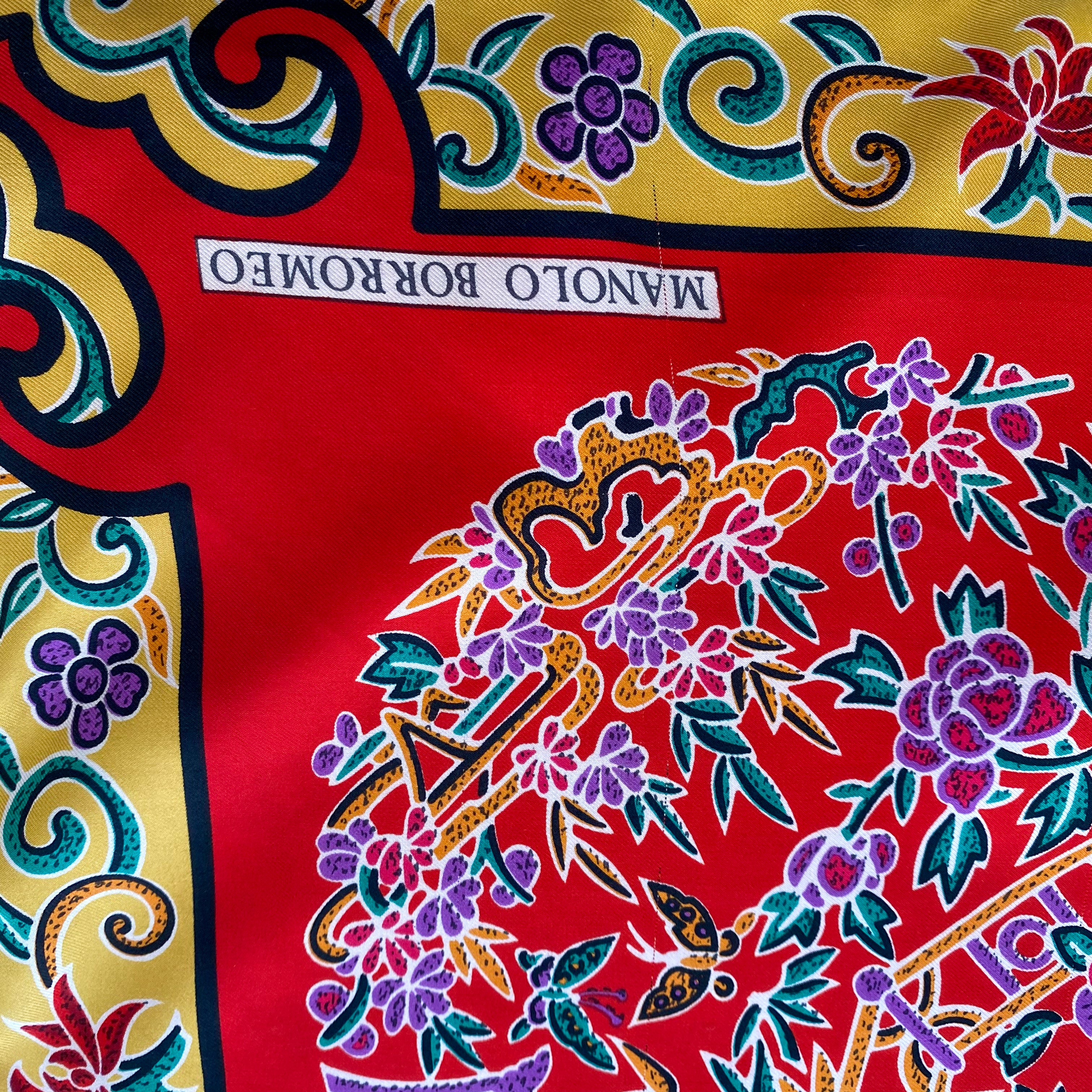 Manolo Borromeo Italian Red Silk Scarf