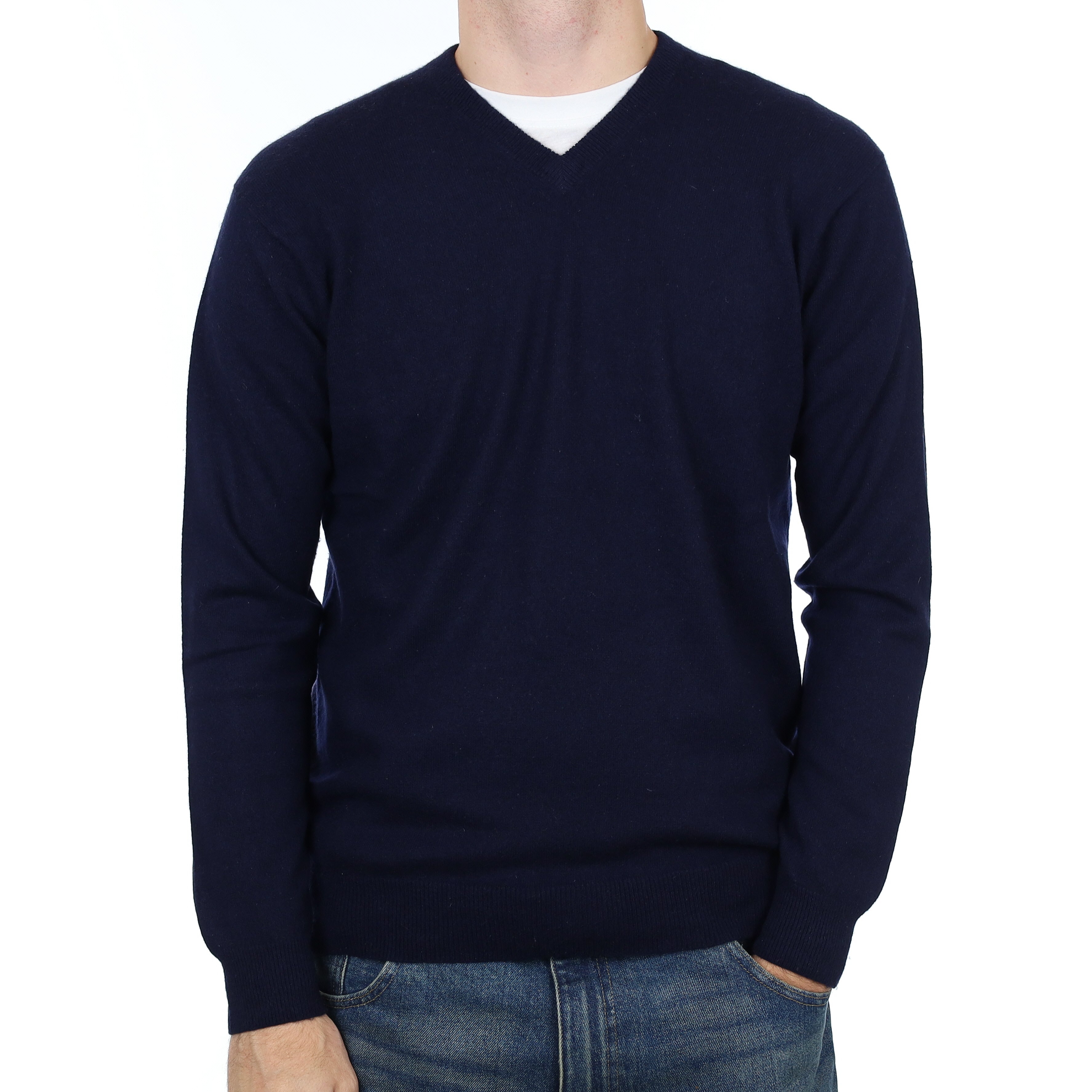 Men’s Jaeger Navy Cashmere V Neck Jumper Large