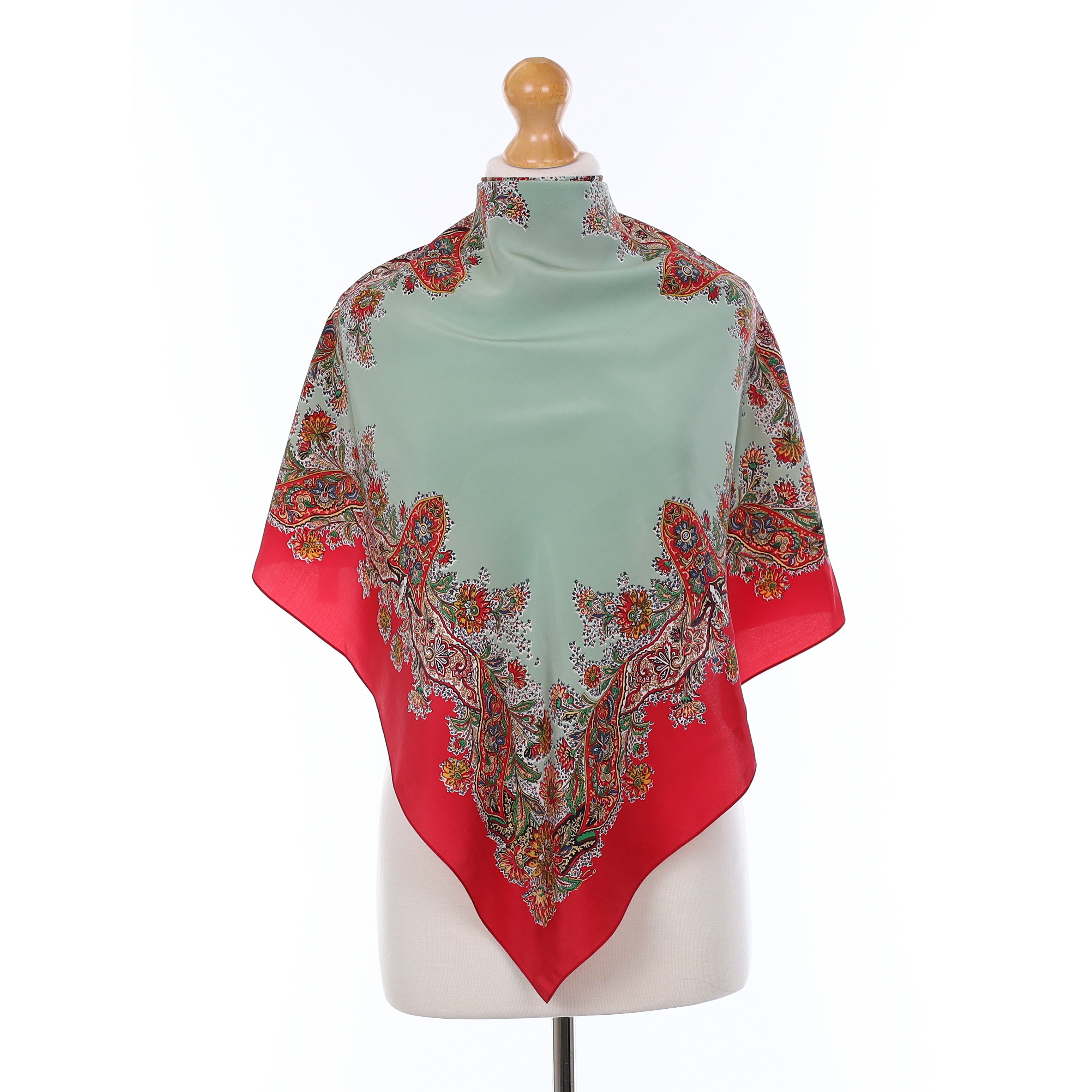 Red And Mint Paisley Vintage Silk Scarf