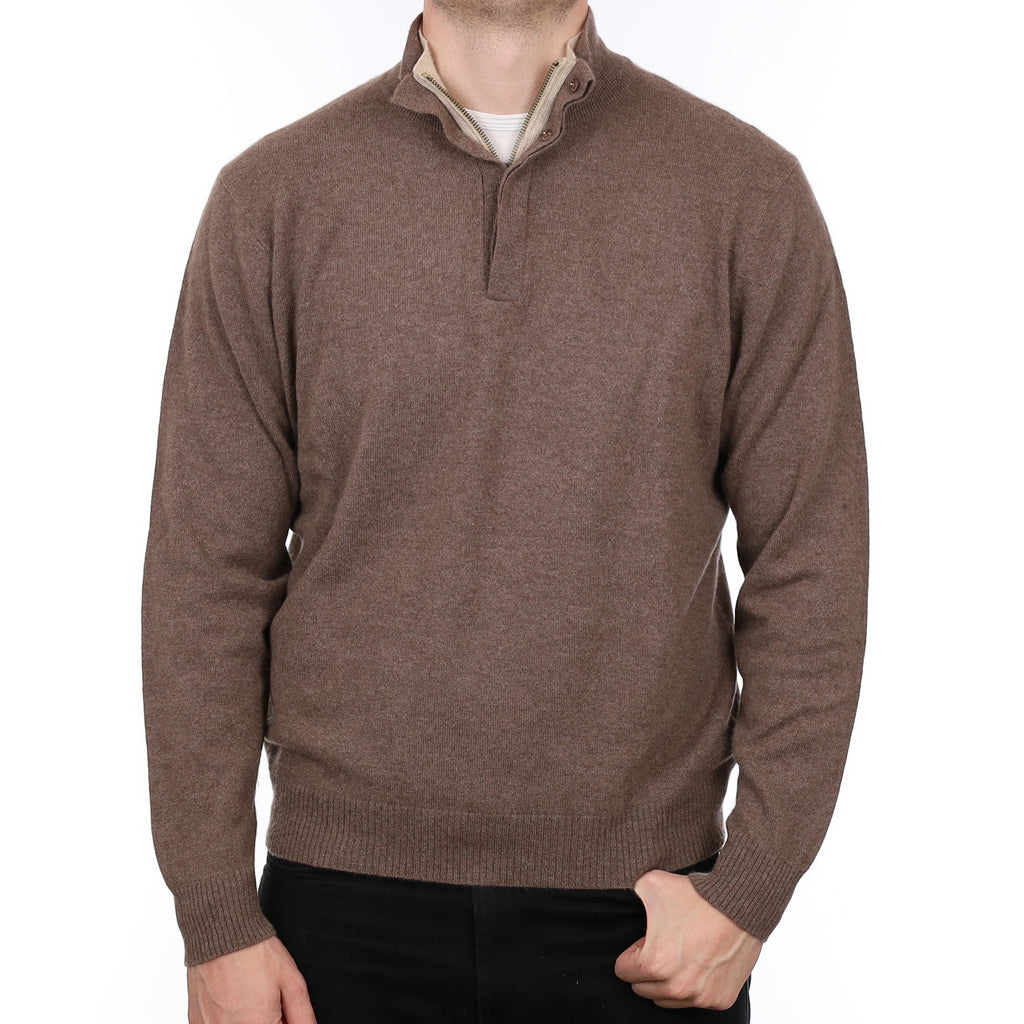 Men’s Esthéme Cachemire Mocha Brown Cashmere 1/4 Zip Jumper XL