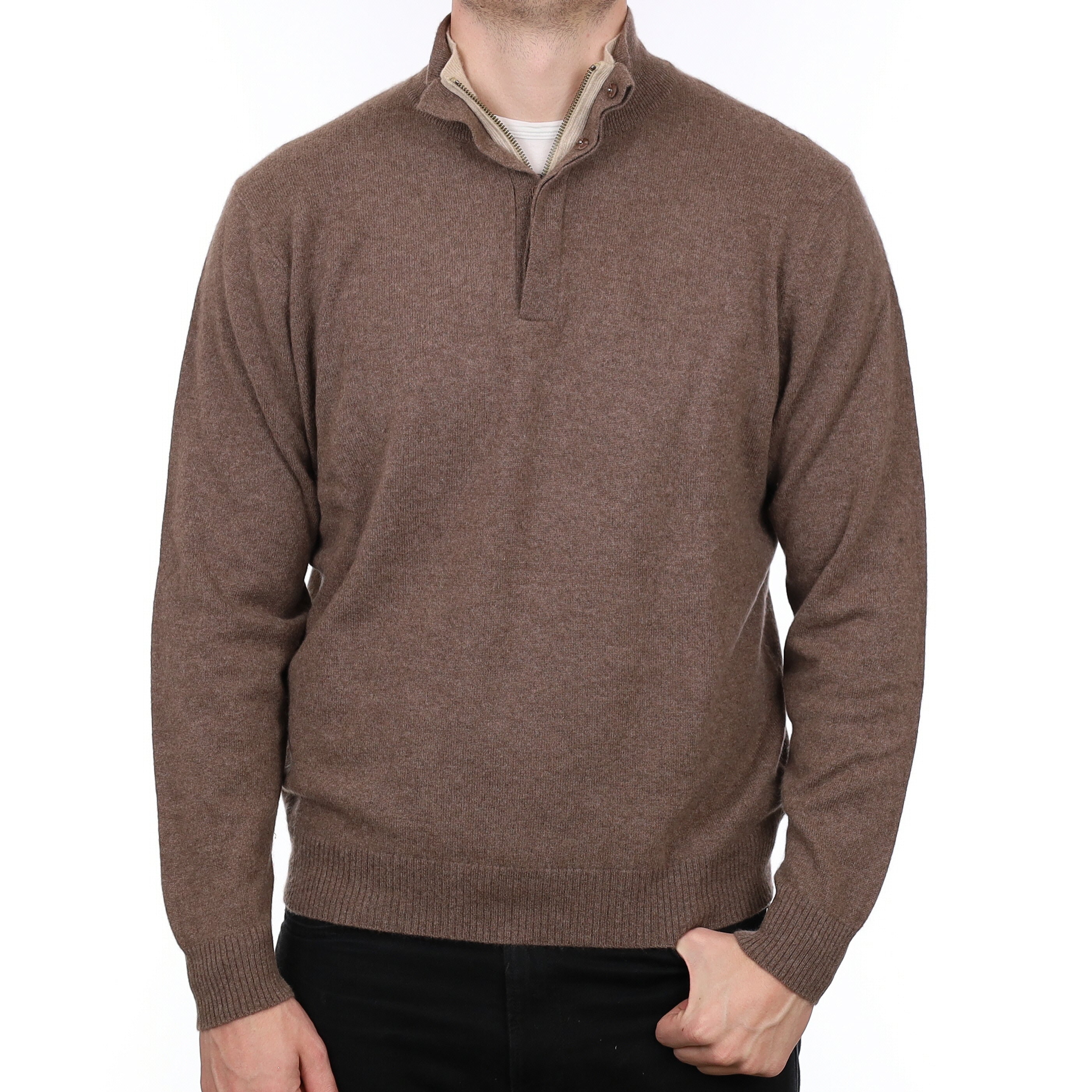 Men’s Esthéme Cachemire Mocha Brown Cashmere 1/4 Zip Jumper XL