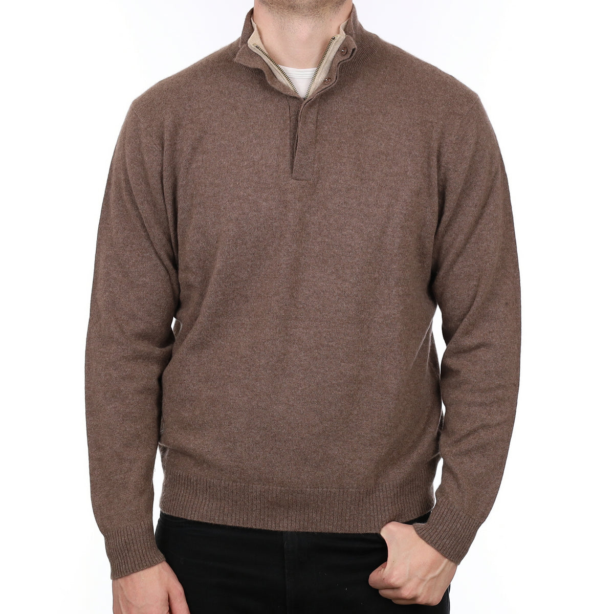 Men’s Esthéme Cachemire Mocha Brown Cashmere 1/4 Zip Jumper XL