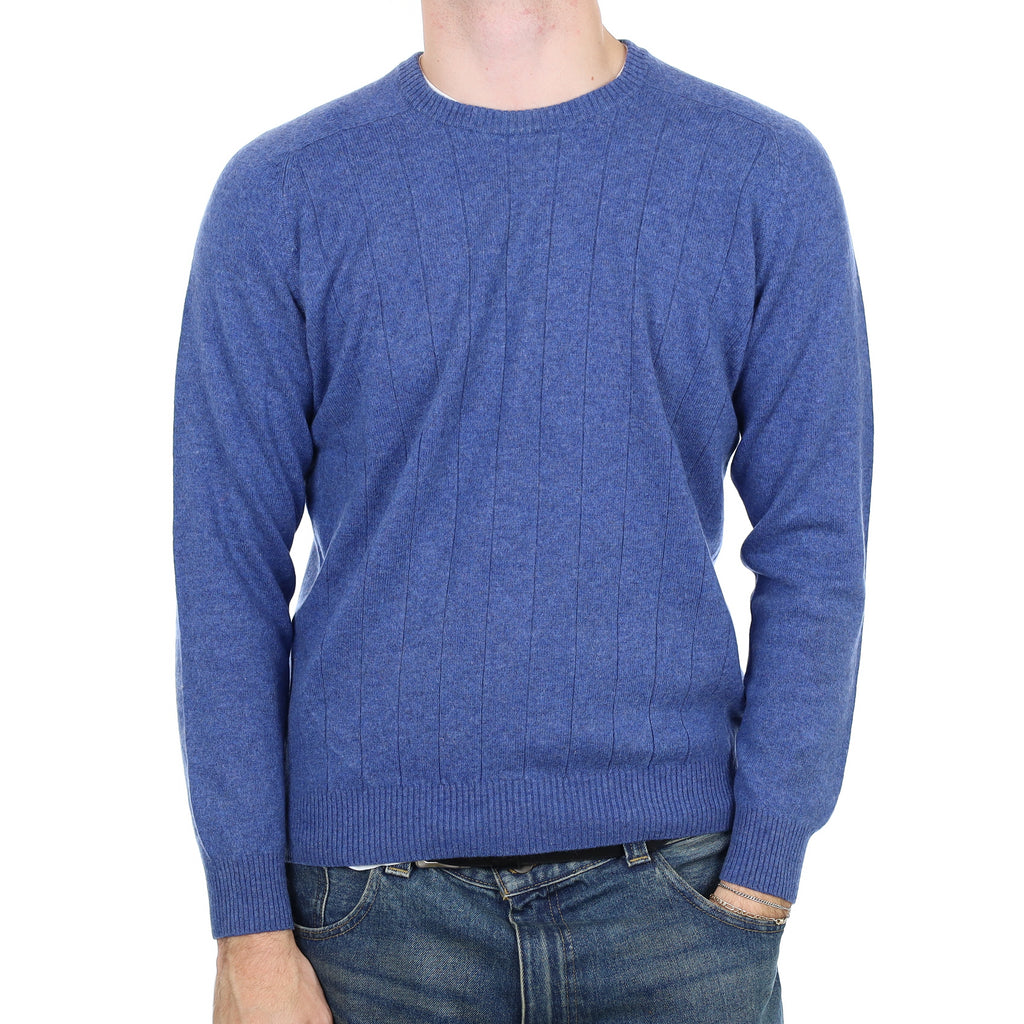 Men’s Deep Denim Blue Rib Cashmere Crew Neck Jumper Medium