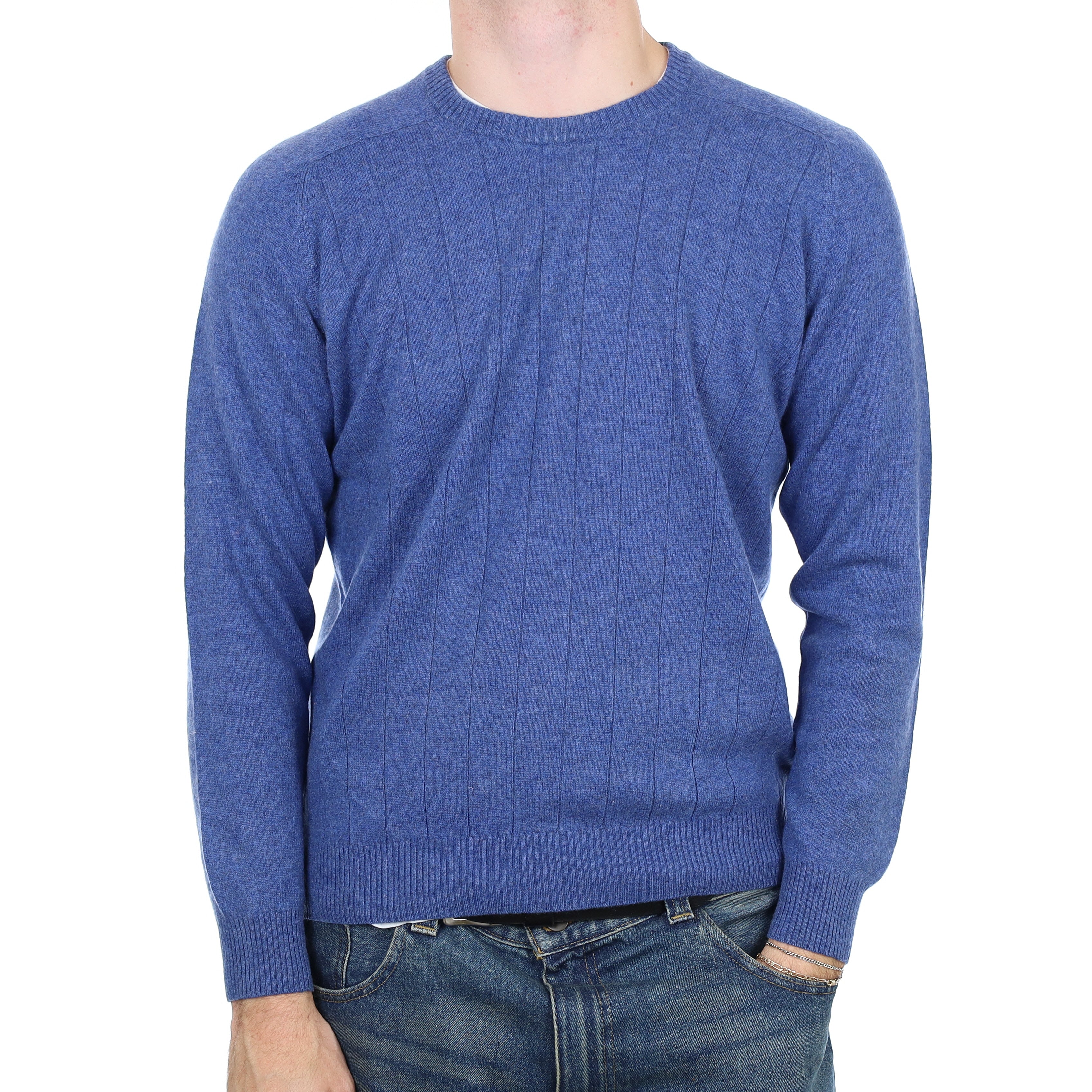 Men’s Deep Denim Blue Rib Cashmere Crew Neck Jumper Medium