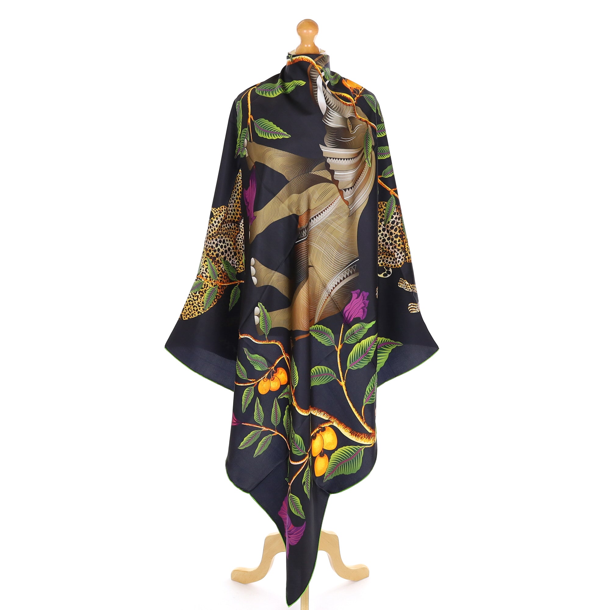 Brand New Bellezza Blue & Black Elephant Safari Double Faced Silk Scarf Extra Large