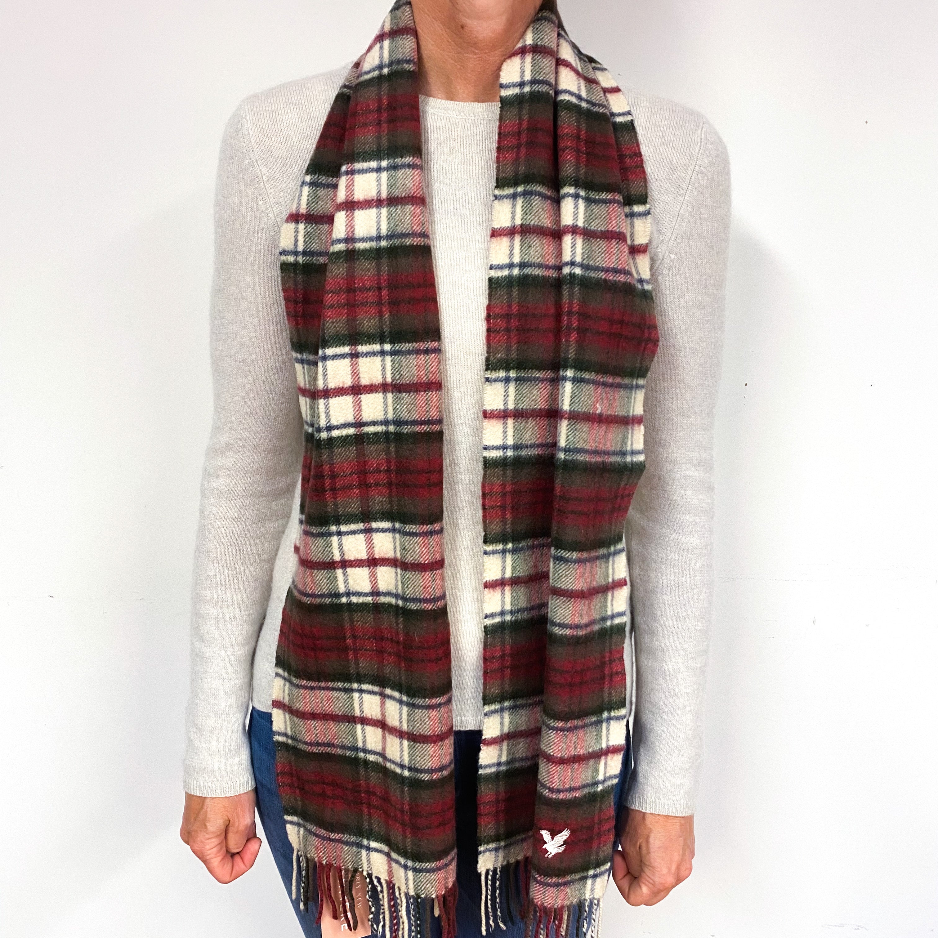 Red and Green Tartan Fringed Cashmere Woven Scarf