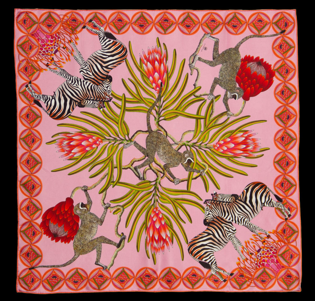 Brand New Bellezza Two Tone Pink Zebra Safari Double Faced Silk Scarf Extra Large