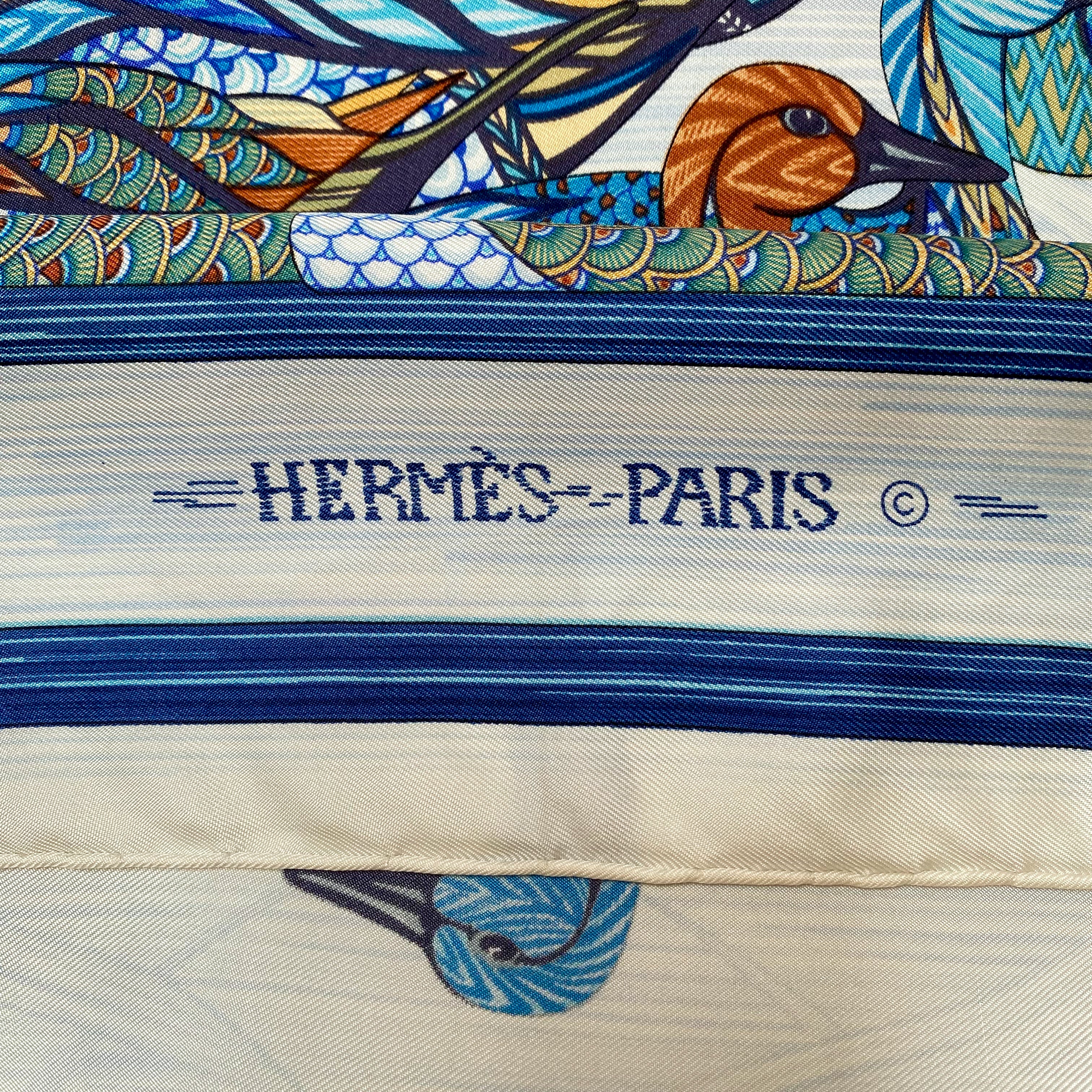 Boxed Hermès La Mare Canards 1981 Silk Scarf