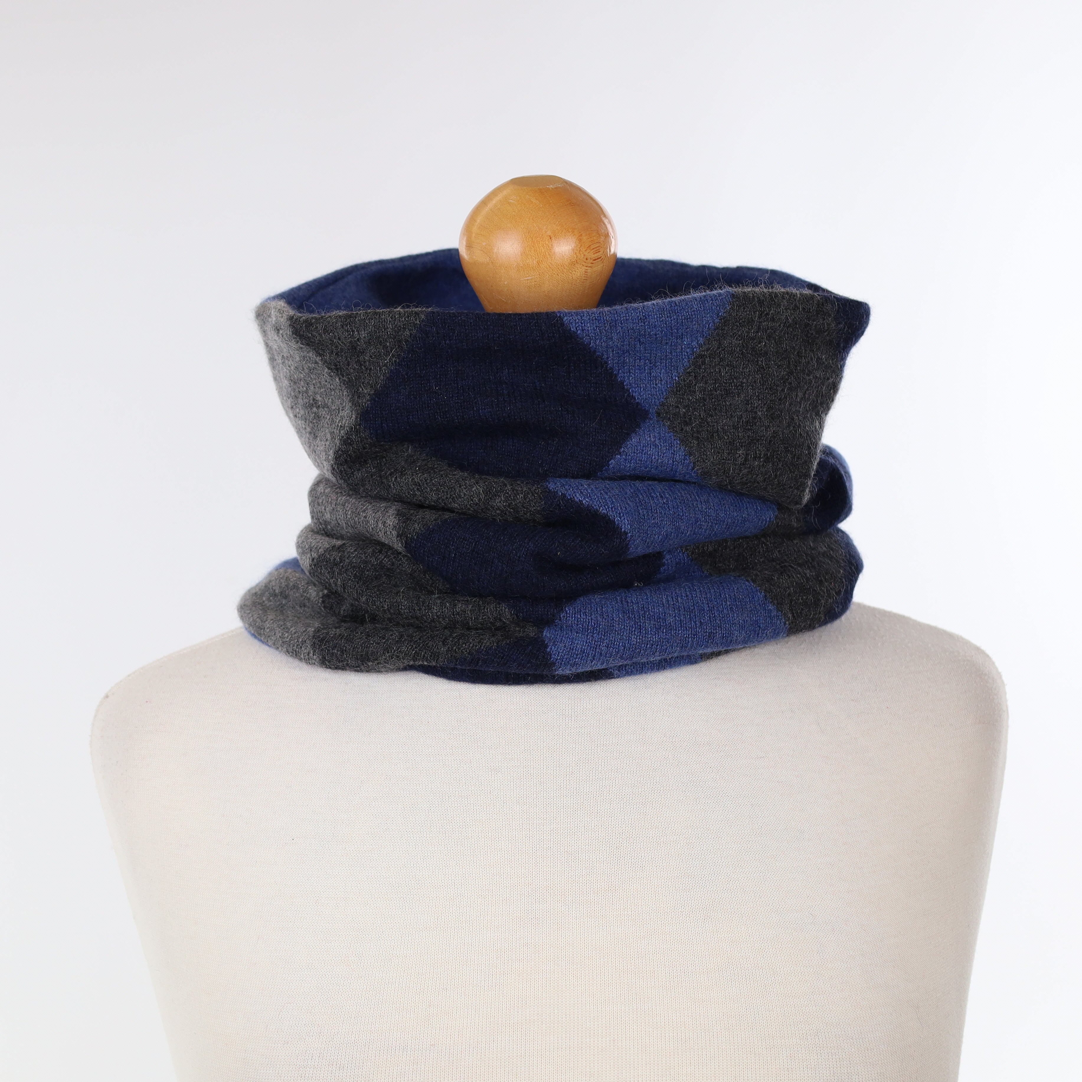 Blue and Grey Diamond Patterned Luxury Double Layered Snood