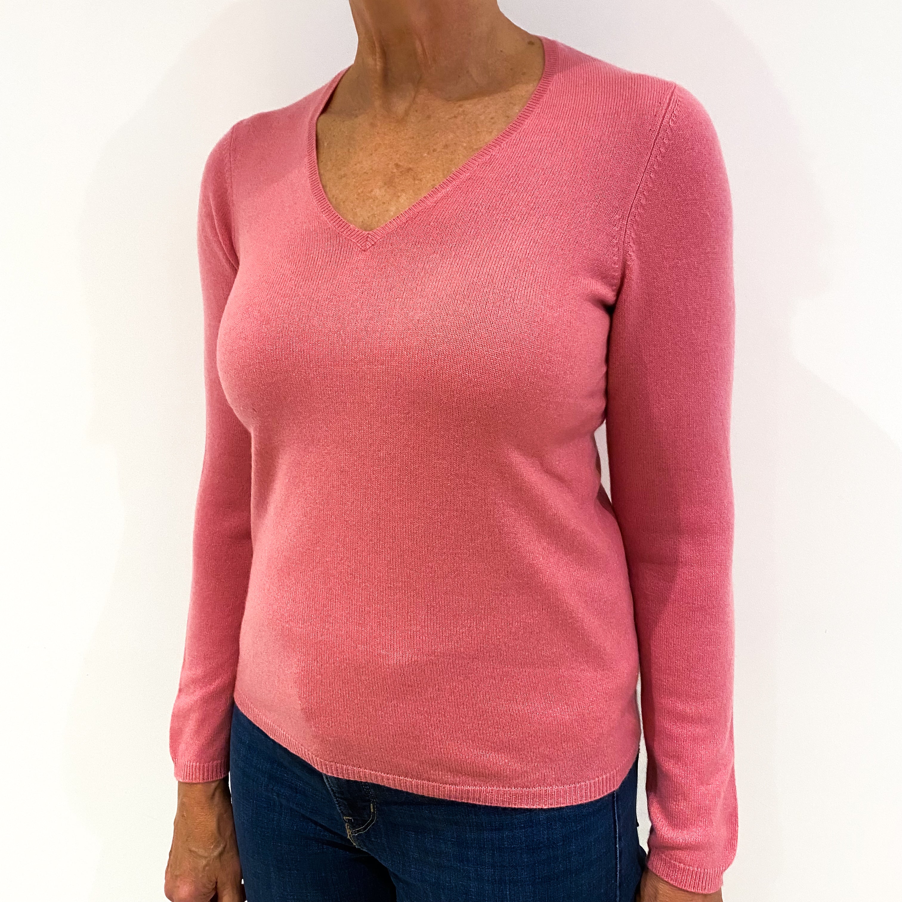 Rose Pink Cashmere V-Neck Jumper Medium