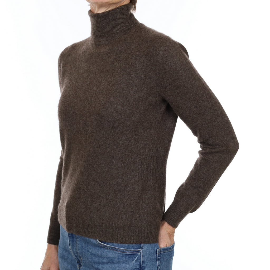Mole Brown Cashmere Polo Neck Jumper Small