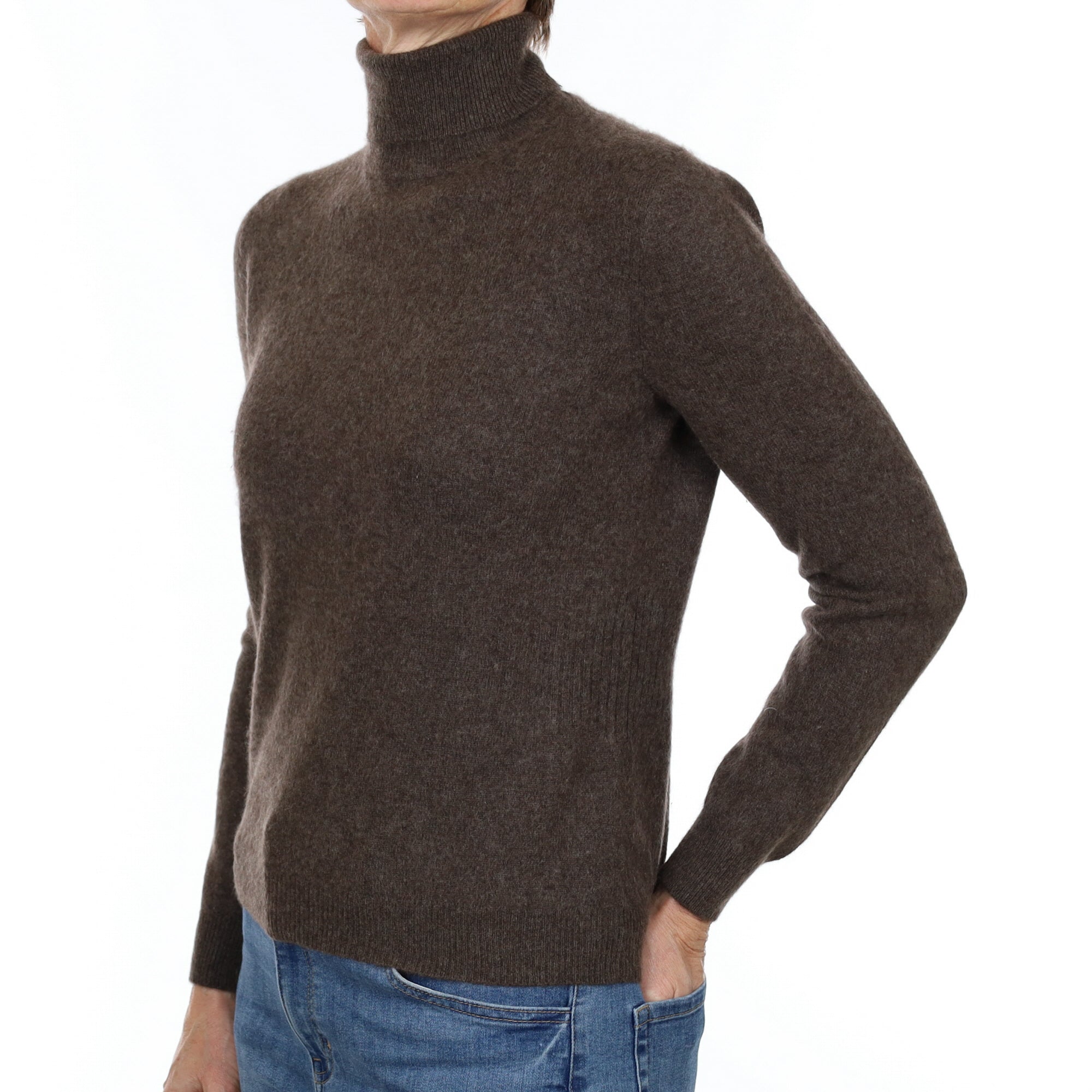Mole Brown Cashmere Polo Neck Jumper Small