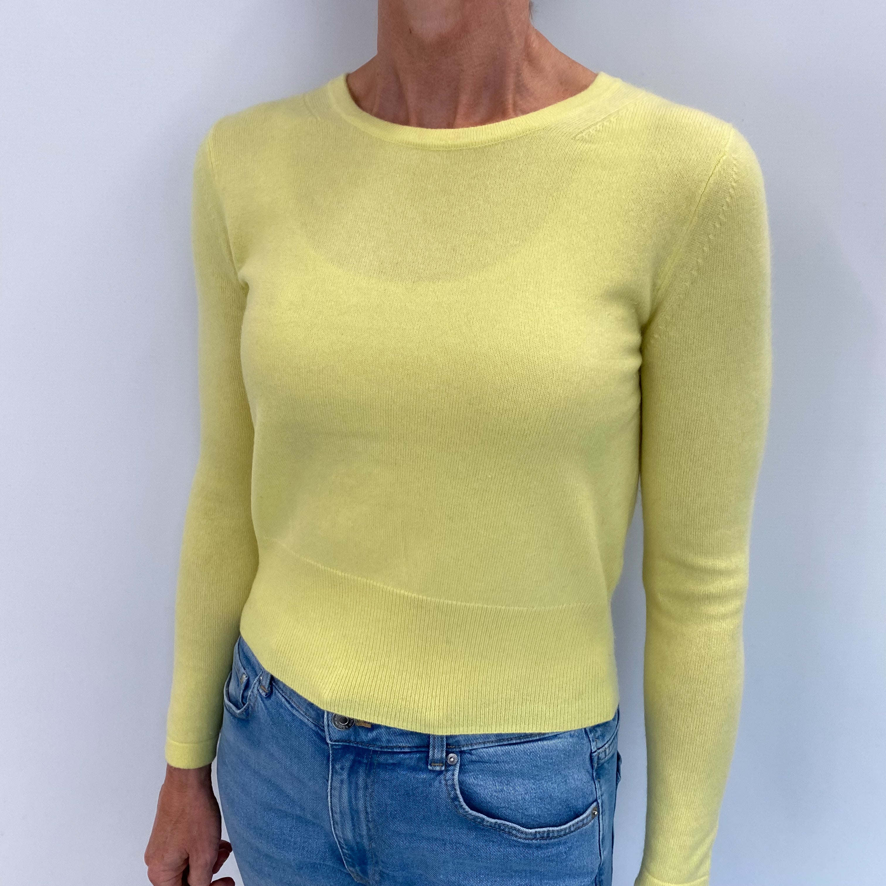 Primrose Yellow Cashmere Crew Neck Jumper Small
