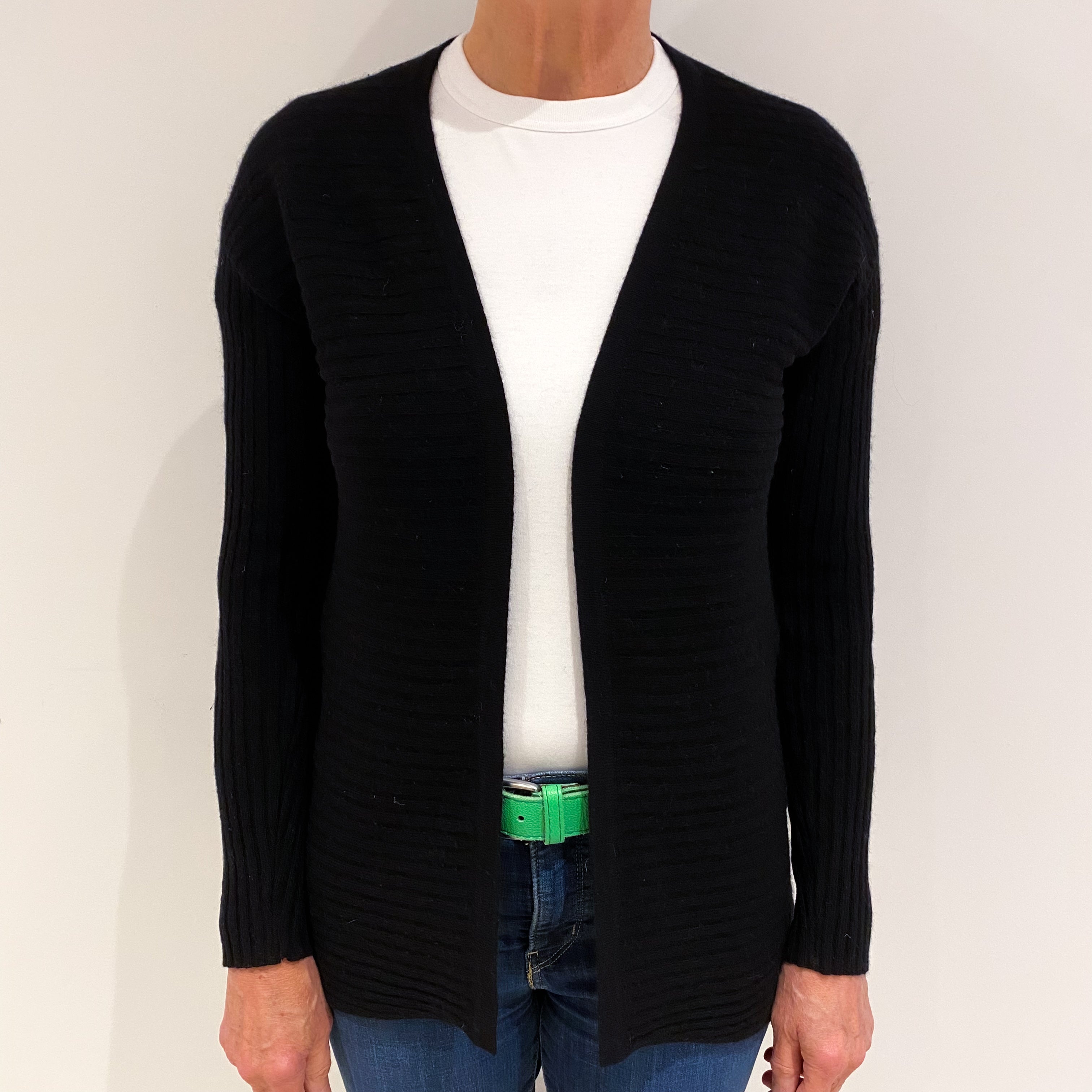 Black Cashmere V  Neck Edge to Edge Cardigan Medium