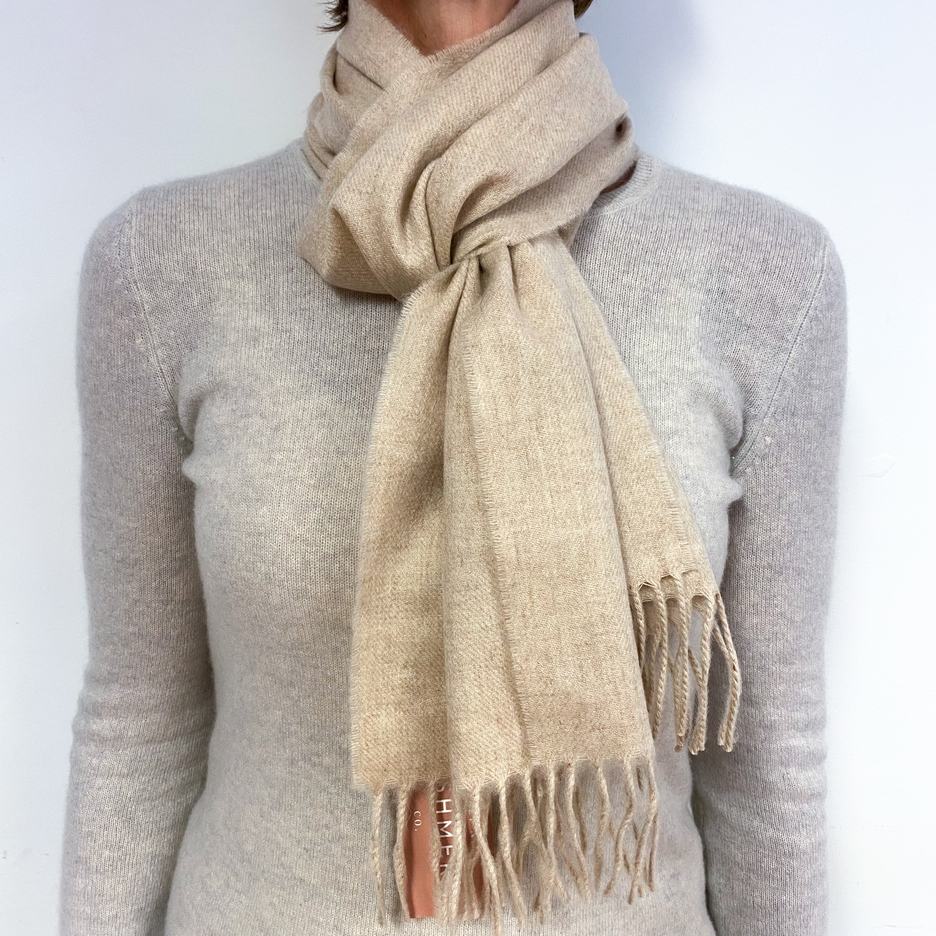 Oatmeal Cashmere Fringed Woven Scarf