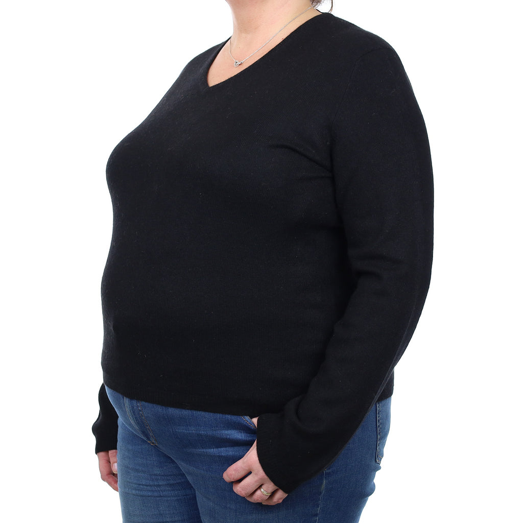 Black Cashmere V Neck Jumper Extra Large