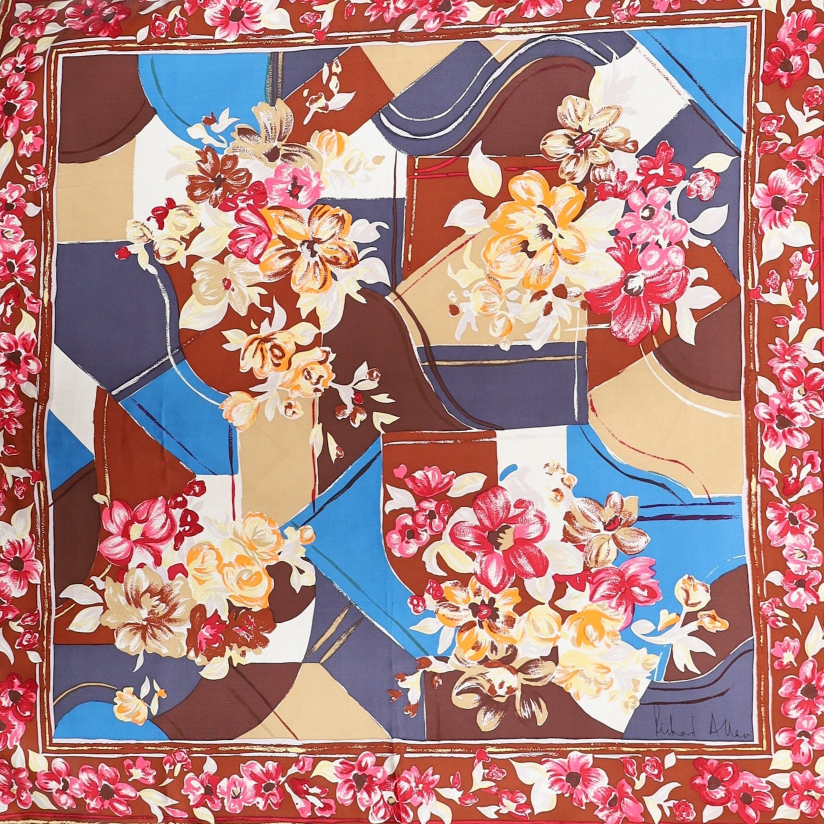 Brand New Richard Allan Abstract Floral Silk Scarf