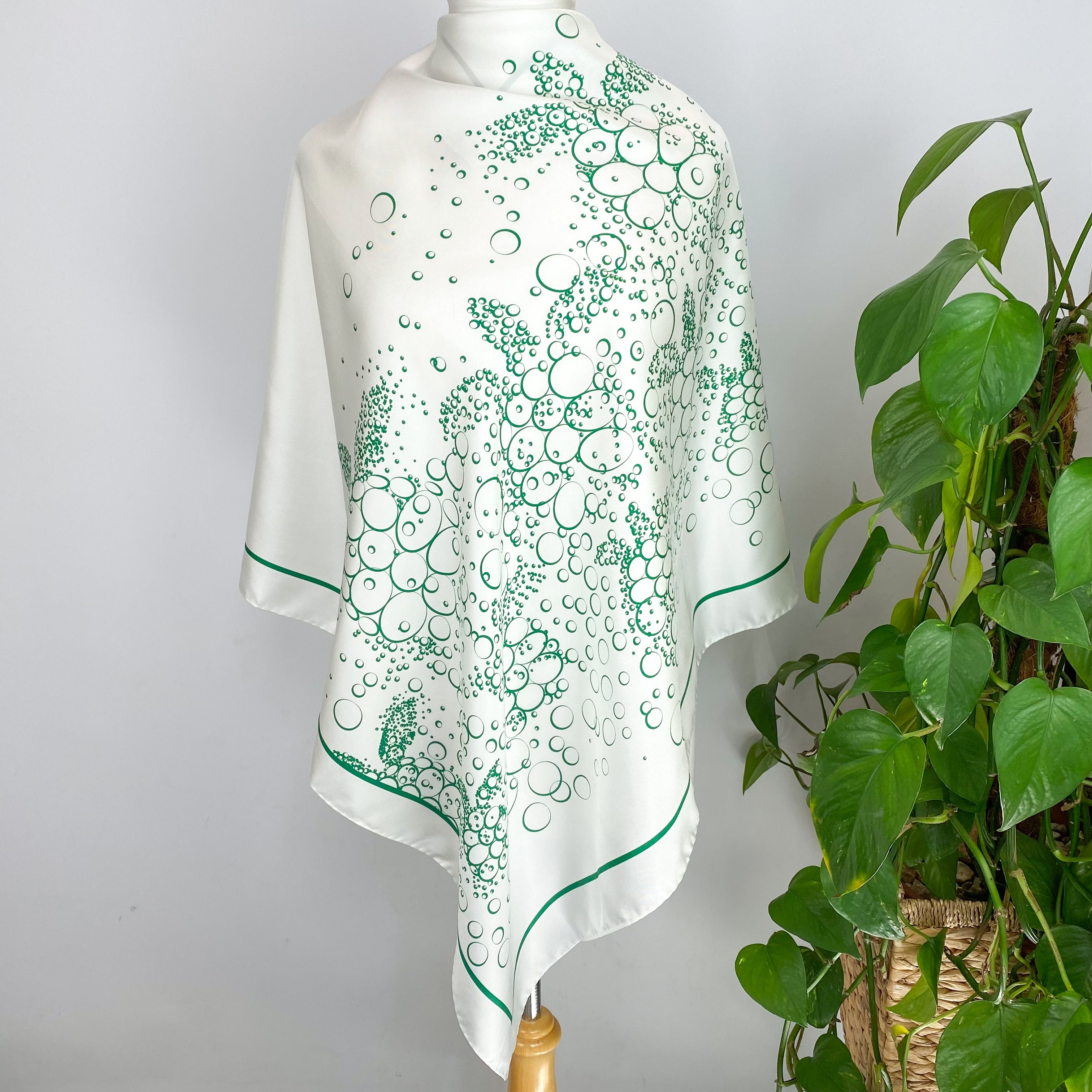 Stunning White and Green Vilebrequin Designer Silk Scarf