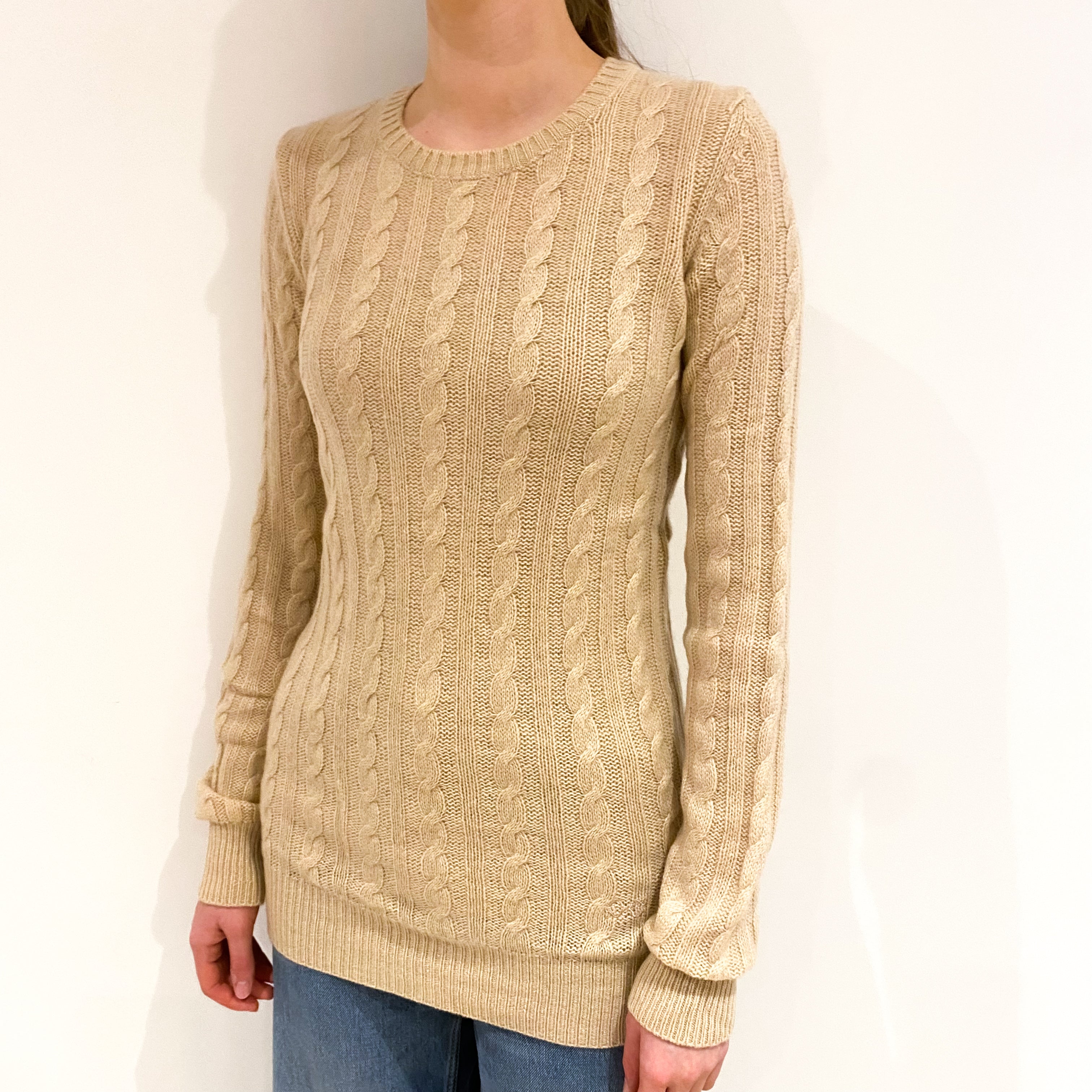 Sand Cable Knit Crew Neck Jumper Extra Small