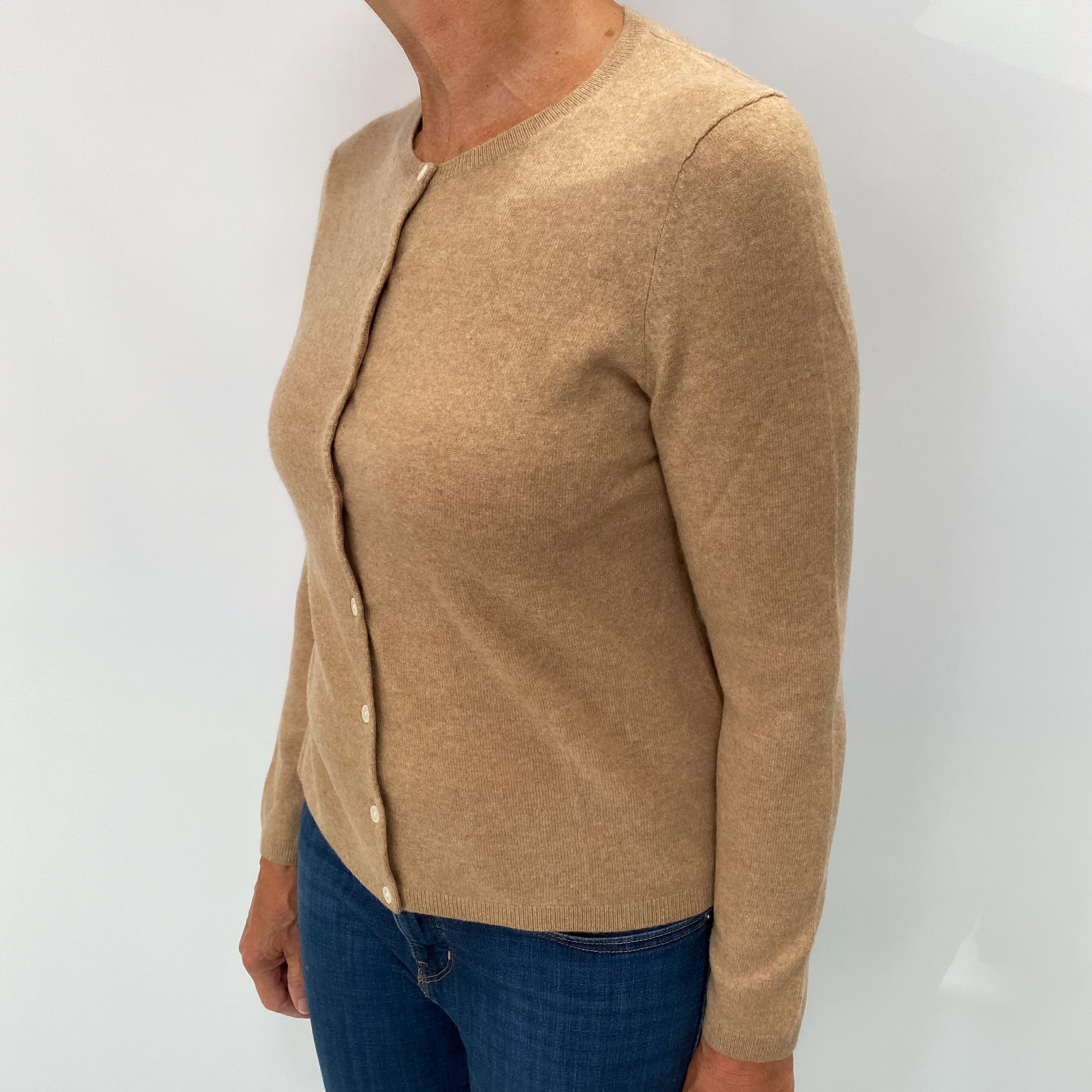 Biscuit Brown Cashmere Crew Neck Cardigan Medium