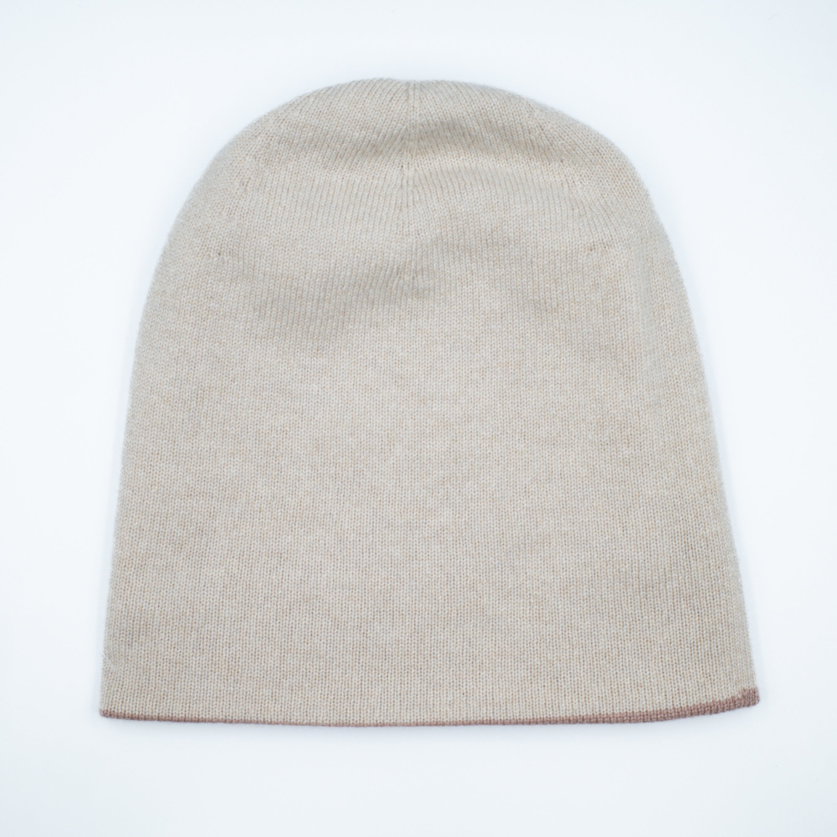 New Scottish Oatmeal and Blush Brown Reversible Cashmere Beanie One Size