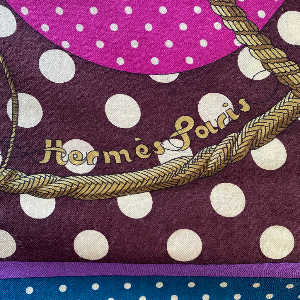 Boxed Hermès Clic-Clac À Pois Silk & 140 Cashmere Shawl Quite Rare