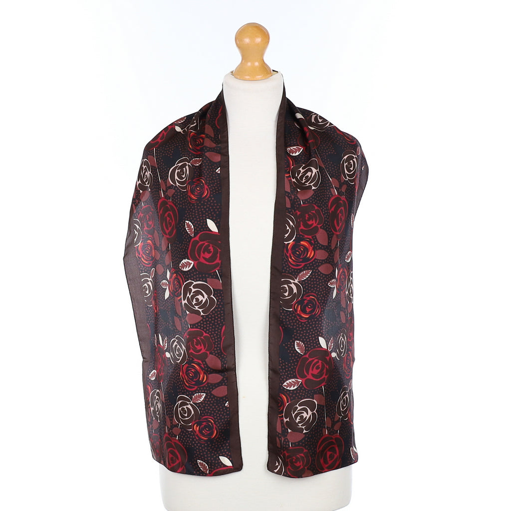 Dark Brown Floral Vintage Silk Scarf