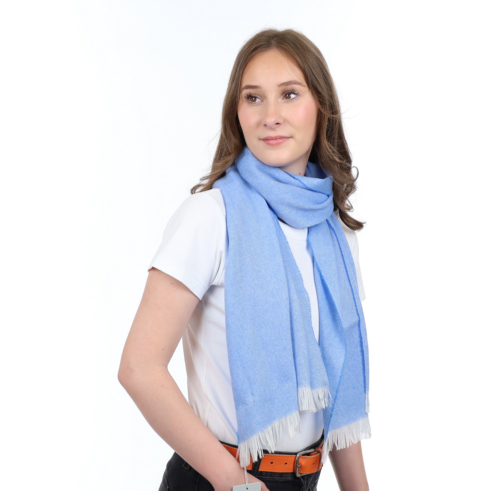 Brand New British Sky Blue and Ivory Luxury Woven Cashmere Mini Wrap