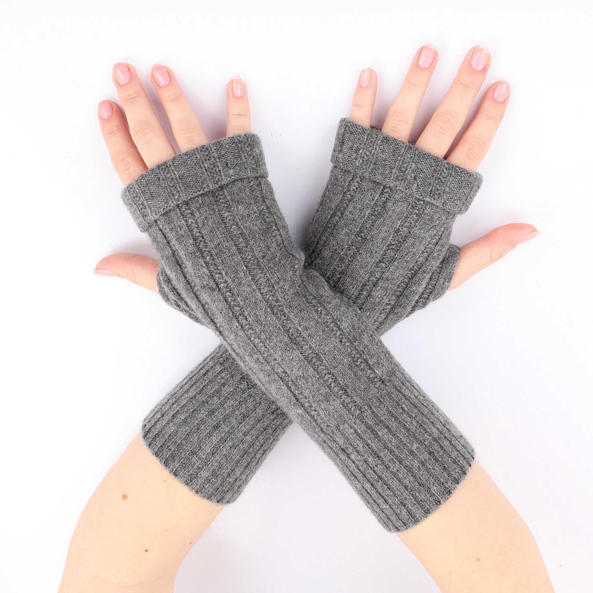 Slate Grey Ribbed Fingerless Gloves