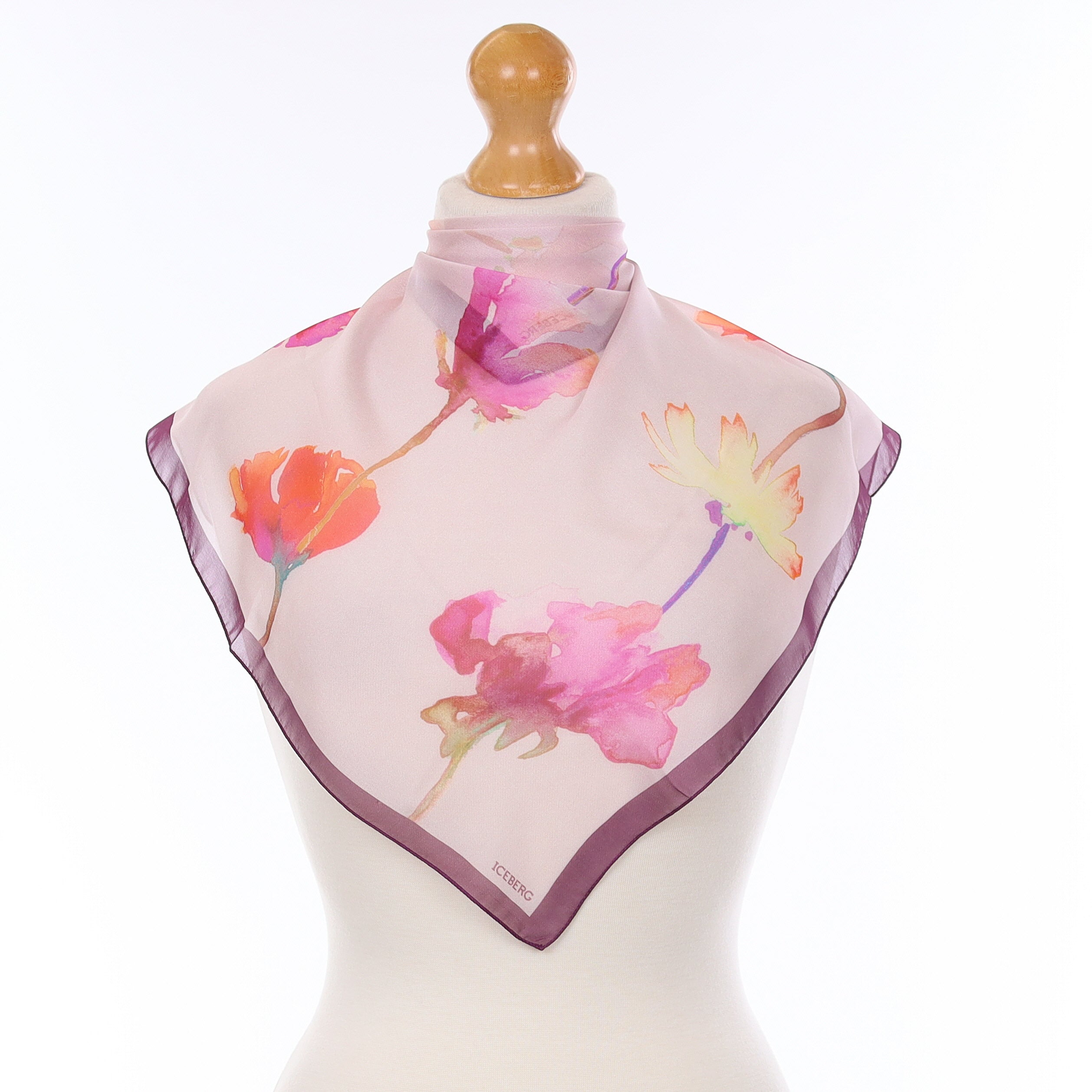 Purple Floral Silk Scarf