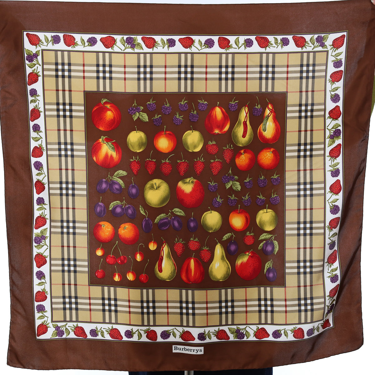 Burberrys Fruits Vintage Silk Scarf