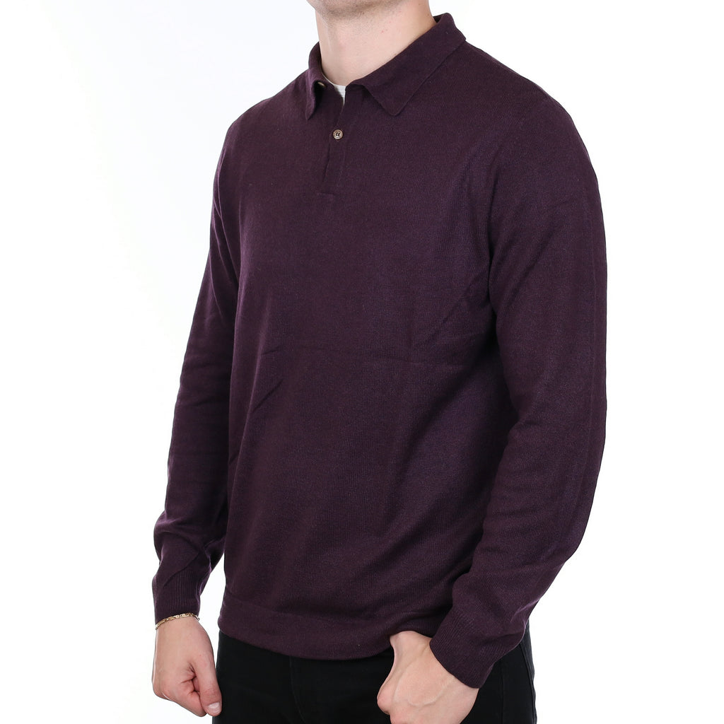Men’s Aubergine Purple Cashmere 1/4 Button Jumper XL
