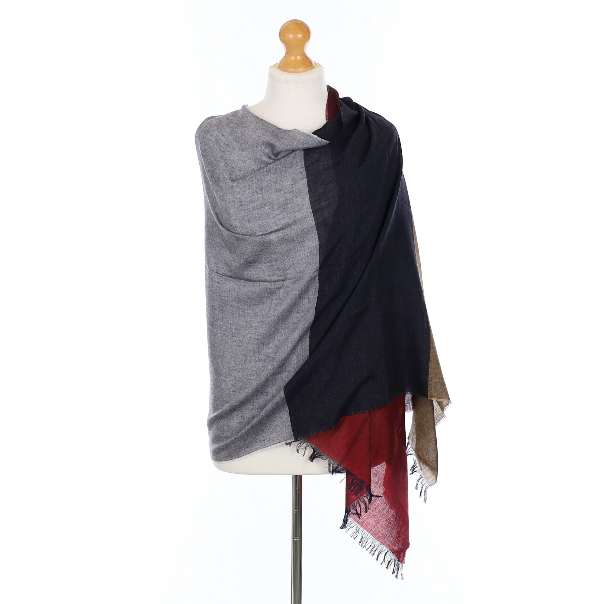 Scottish Begg & Co Rich Red and Grey Fine Woven Cashmere Blend Wrap